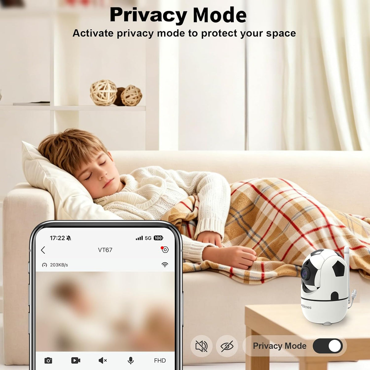 VTimes 1080P Pan/Tilt Indoor Camera, WiFi Cameras for Home Security