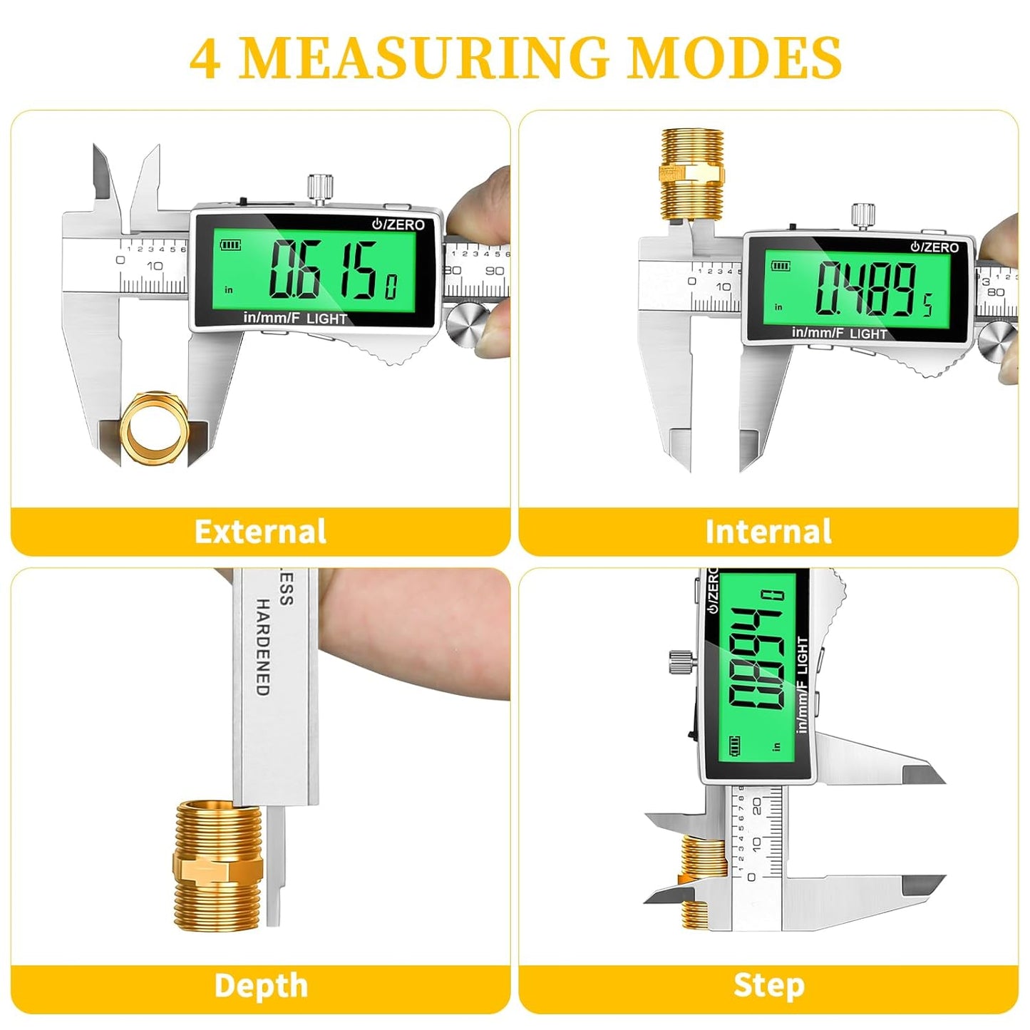 Rechargeable Digital Caliper 6 Inch, Large Backlit LCD Display, Stainless Steel Electronic Vernier Dial Calipers Measuring Tool, Inch/MM/Fraction, Auto-Off Micrometer for DIY, Household, 3D Printing