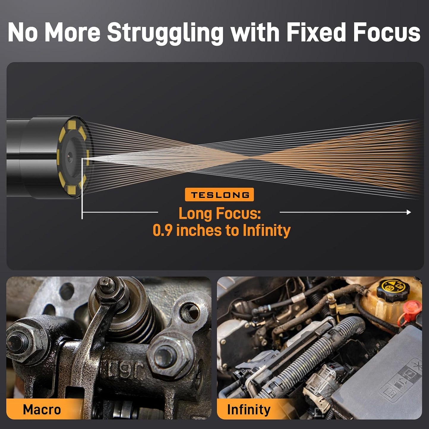 Teslong 2.0MP USB-C Auto Focus Borescope for Plumbing & Wall Inspections | 16.5FT Flexible Endoscope with 8 LED Lights - Inspection Camera for Auto, HVAC for iPhone 15+ & Android