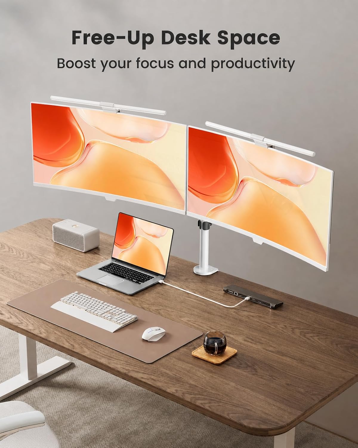 ErGear Fully Adjustable Dual Monitor Mount for 2 Screens up to 32 Inches, Holds up to 17.6 lbs Each Arm, Desk Stand, White