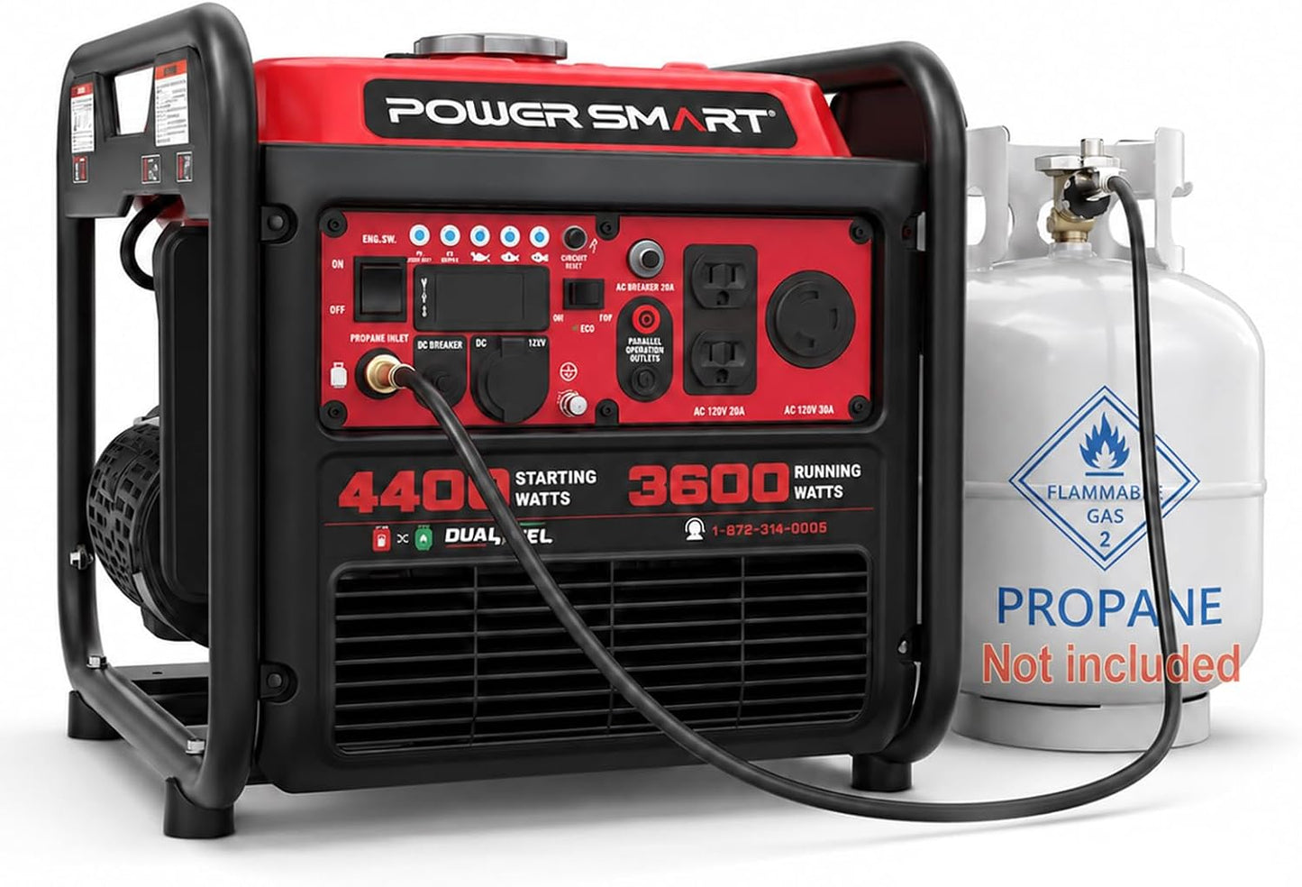 PowerSmart 4400W Dual Fuel Inverter Generator, Gas and Propane Portable Generator with 223cc Engine, 30A RV Ready, Auto Switch, EPA, CO Sensor, Parallel Ready, for Home Use, Camping Outdoor | 2026