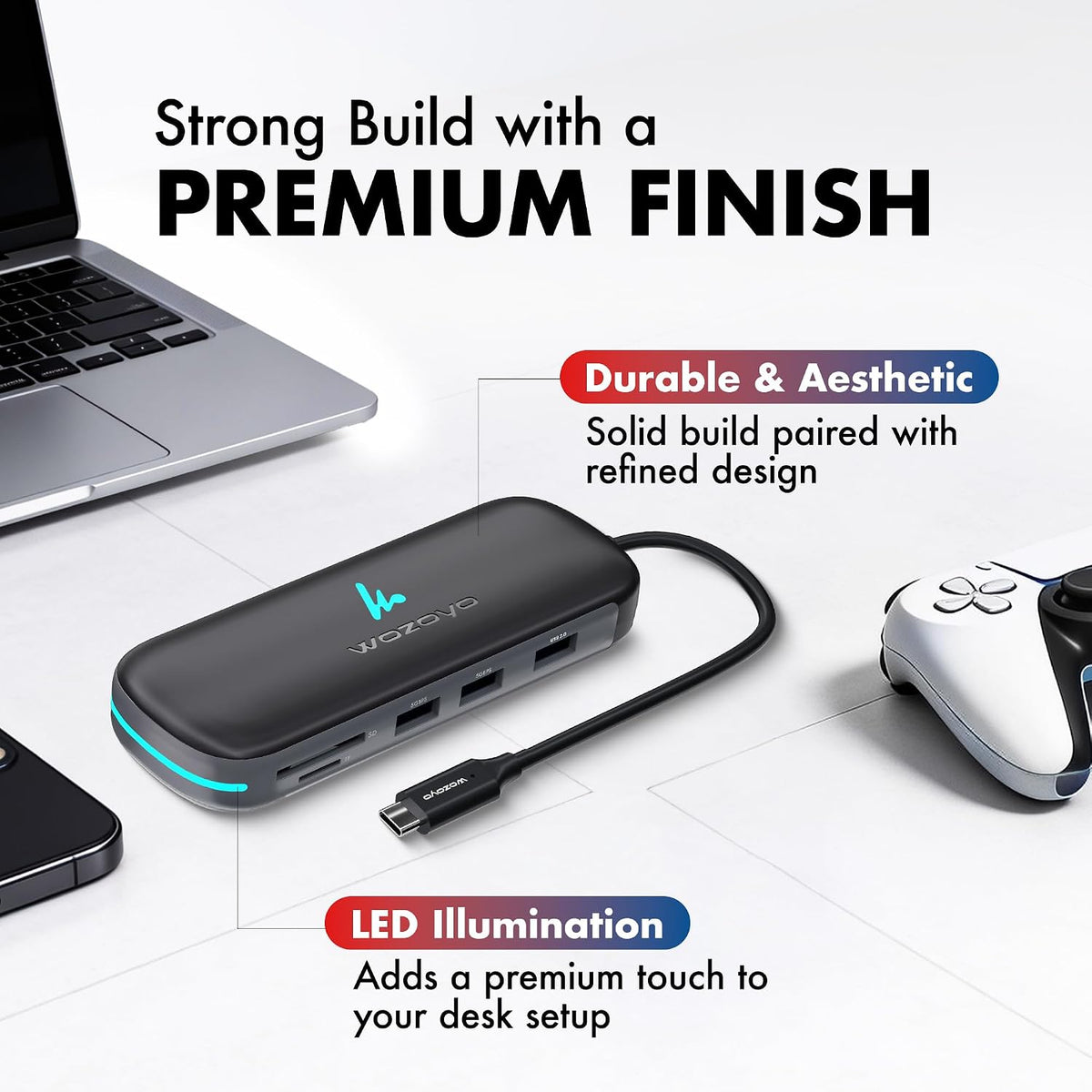 Type C 9 in 1 Wozoyo Docking Station with 2XUSB 5Gbps, 2X4K HDMI, Gigabit Ethernet, SD & TF Card Reader, PD 100W, USB 2.0, USB-C Hub, Compatible with Thunderbolt 4, macOS, Windows, Android & iOS