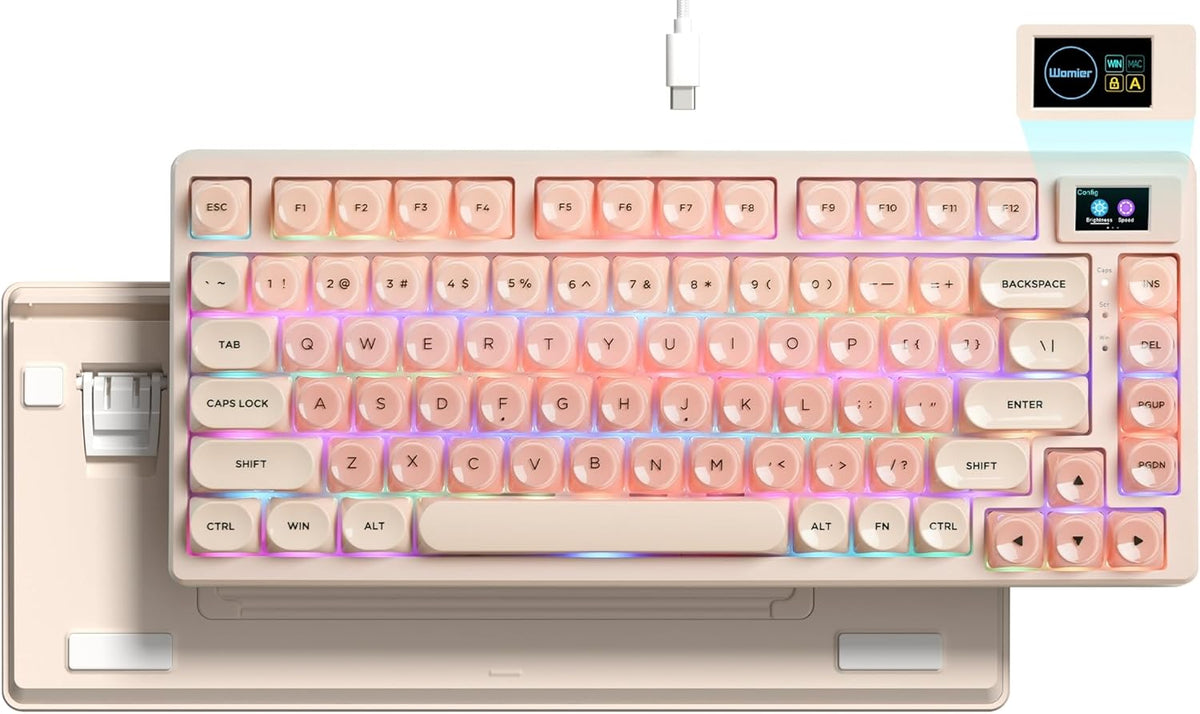 Womier SK80 75% Keyboard with Color Multimedia Display Gaming Keyboard | Creamy Sound Mechanical Wired Hot Swappable Gasket RGB Custom Key board, Pre-lubed Stabilizer for Mac/Win, Black Kanagawa