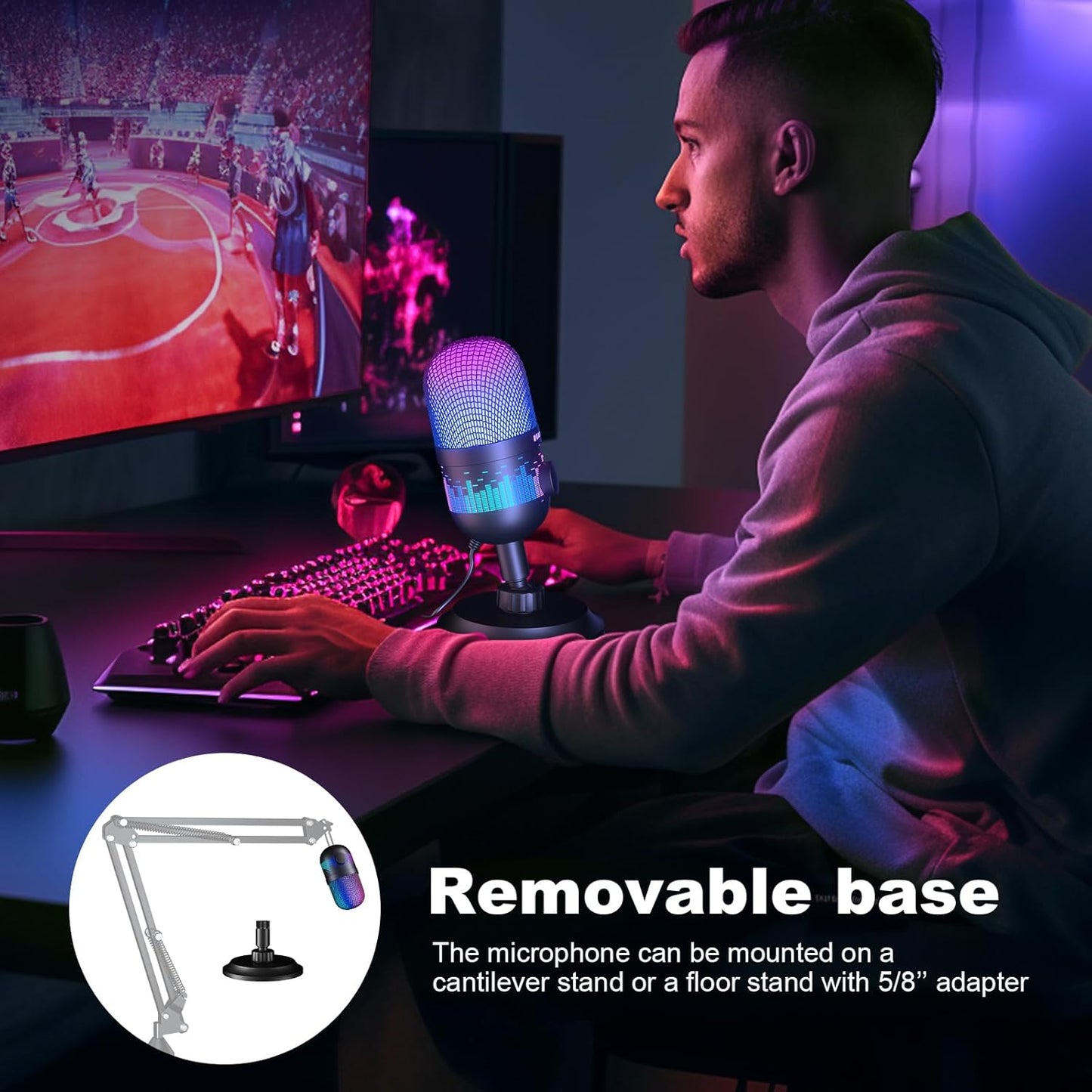 Aokeo Gaming Microphone, USB Computer Microphone for PC, Mac, PS4/5, Condenser Podcast Mic for Studio Recording, for Streaming Podcast YouTube, with Led Light