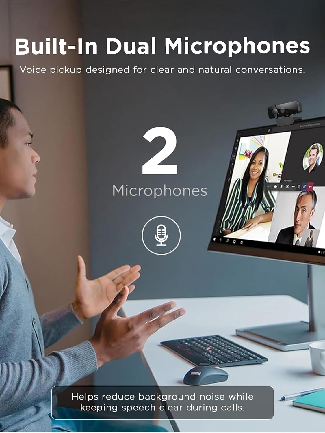 Lenovo Essential FHD Webcam Gen 2, Full HD, 1080p, Dual Microphones, 85 Degree FOV, 30 fps, USB-A Connection, Bulit-in Manual Privacy Shutter, Black