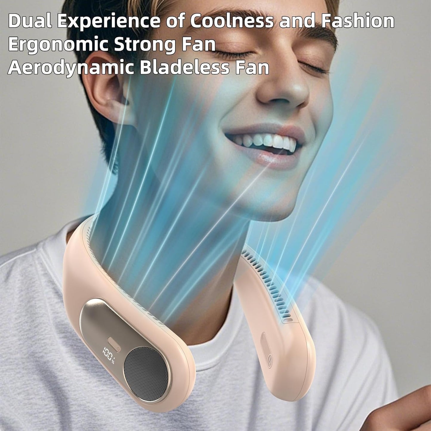 Portable Neck Fan, Personal Wearable Bladeless Fan for Outdoor Indoor, LED Display, 360° Cooling, 4-Speeds, 6000mAh USB Rechargeable, Birthday Gifts for Men Women Dad Mom (Brown)