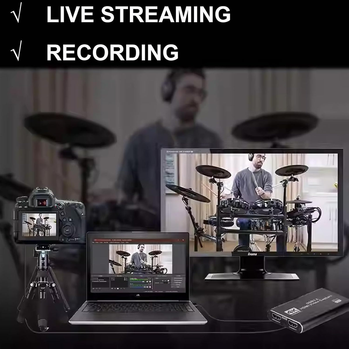 4K HDMI Video Capture Card with Microphone Full HD 1080P 60FPS | USB 3.0 Gaming Capture Device, Compatible with Switch/Xbox/PS4/PS5/PC/OBS
