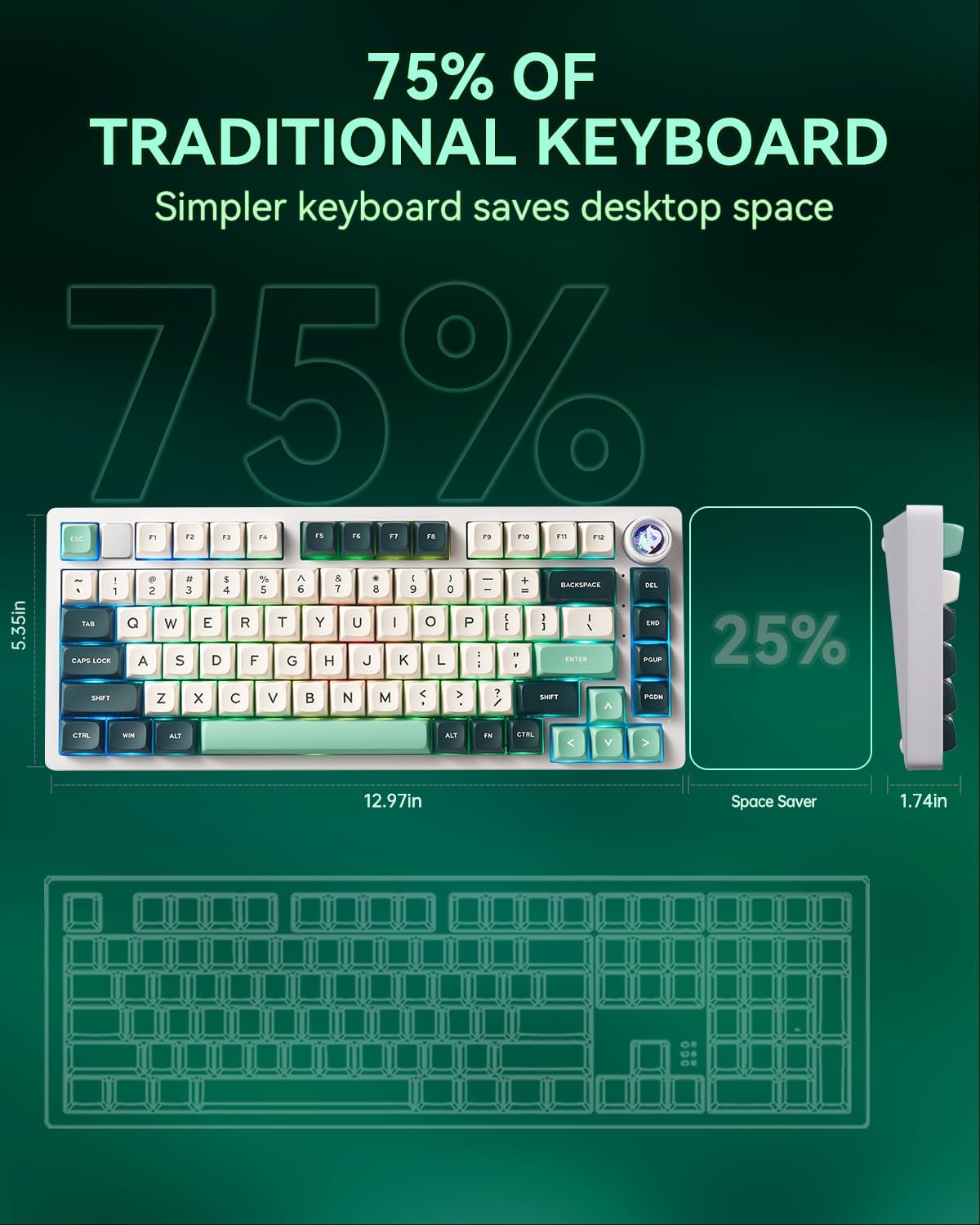 LEOBOG x Aula HI75C Pro PC Gaming Aluminum Alloy Keyboard,Bluetooth/USB-C/Wireless Tri-Modes Mechanical Keyboards,Hot Swappable Green Creamy Keyboard with Ice Vein Switch for Windows/Mac/Tablet Gamer