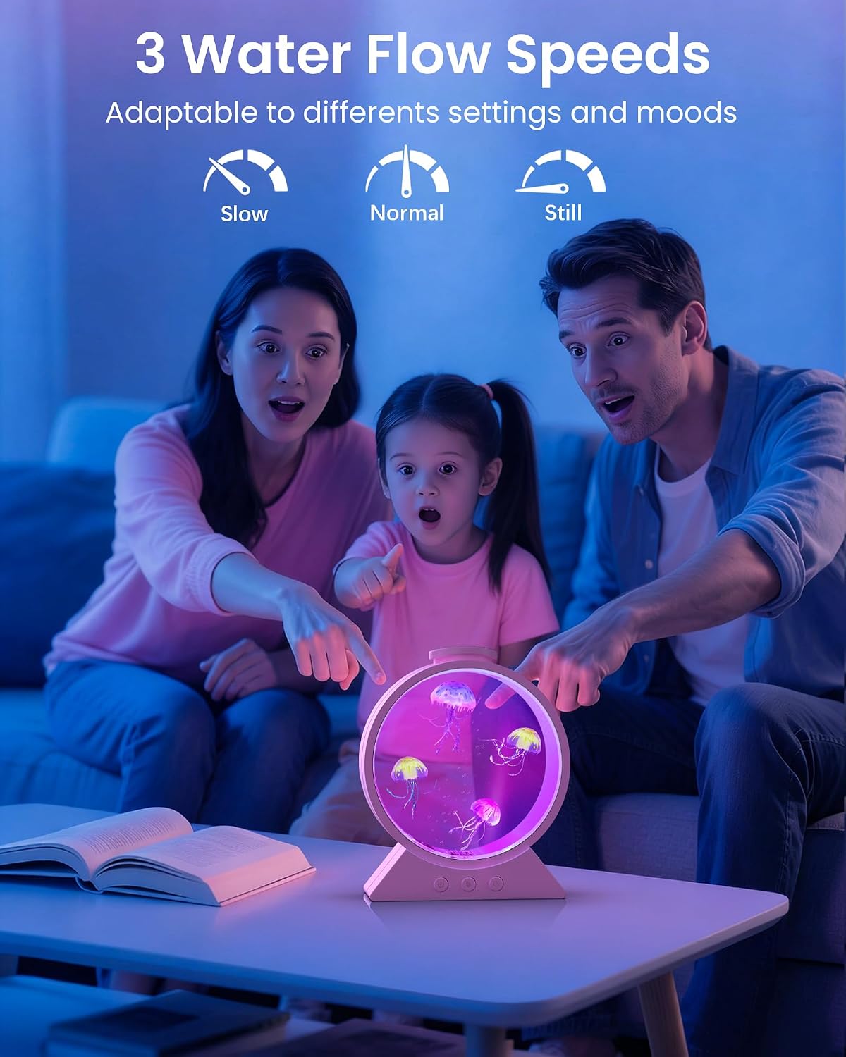 Jellyfish Lamp for Sleep Anxiety Calming Night Light for Bedroom(Pink) | Whisper-Quiet Sensory | 7 Soft Color Modes | Adjustable Water Flow | 8H Auto-Off Timer | Rounded Tank Lamp Gift for All Ages
