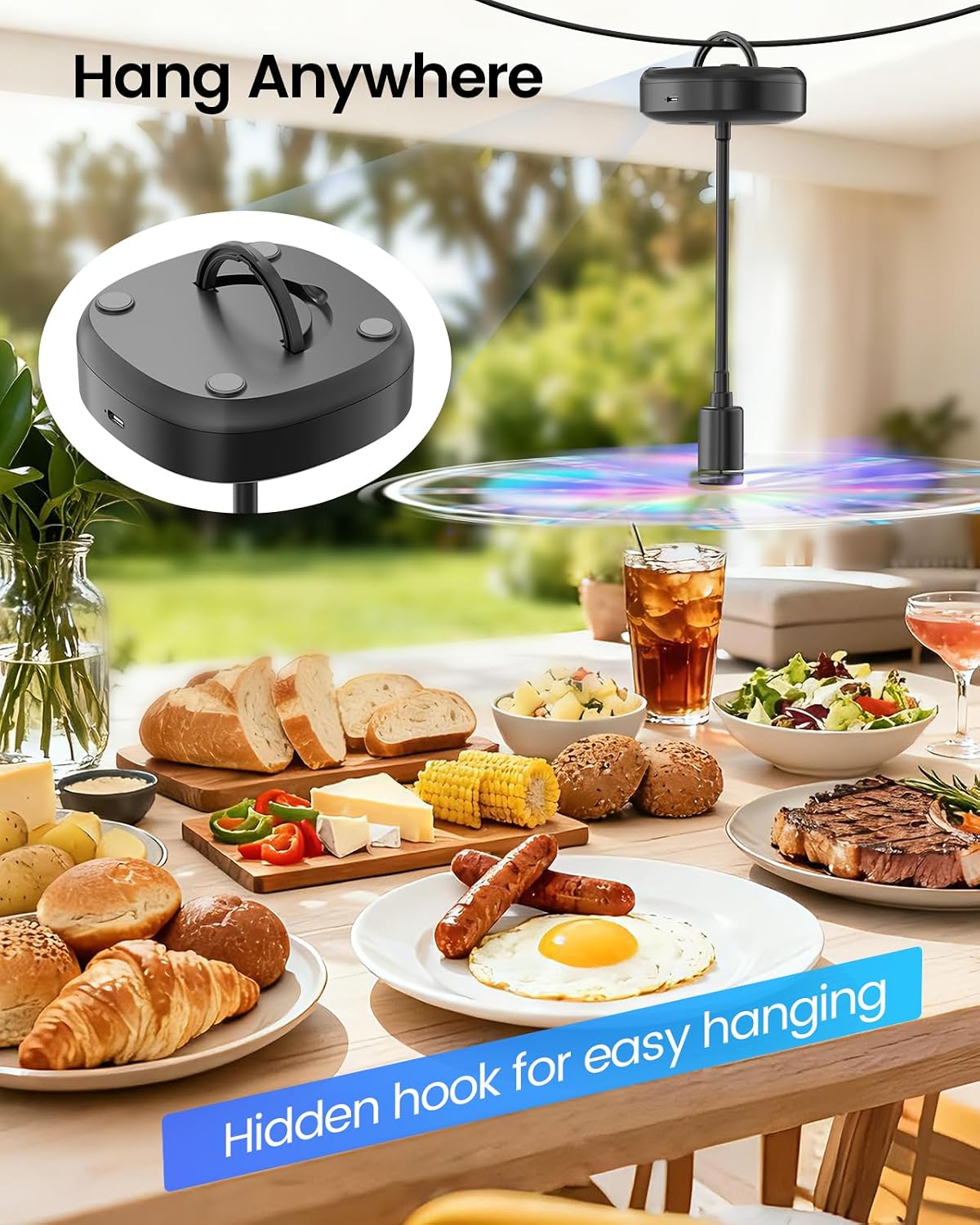 Edvision Fly Fans for Tables, 2000mAh Rechargeable Food Fan, 20H Runtime | Flexible Neck for 360° Coverage, Quiet Table Fan with Soft Safety Blades, Ideal for Party, Picnic, BBQ, Indoor & Outdoor Use