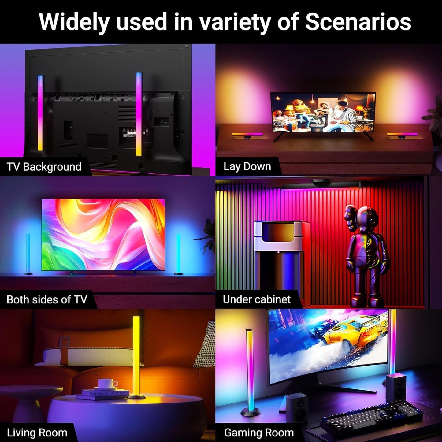 TJOY Smart Light Bars, Gaming Lights for Desk, 14 Inches, RGB Light Bar, TV Backlight with Music Sync and Scene, 60 Lumens, Mood Lighting for PC, Game, RGB Desk Lighting(Black)