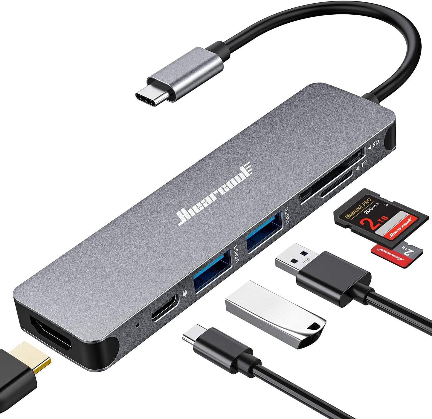 Hiearcool USB C Hub, 7-in-1 USB C Dongle for MacBook, HDMI, PD, Purple