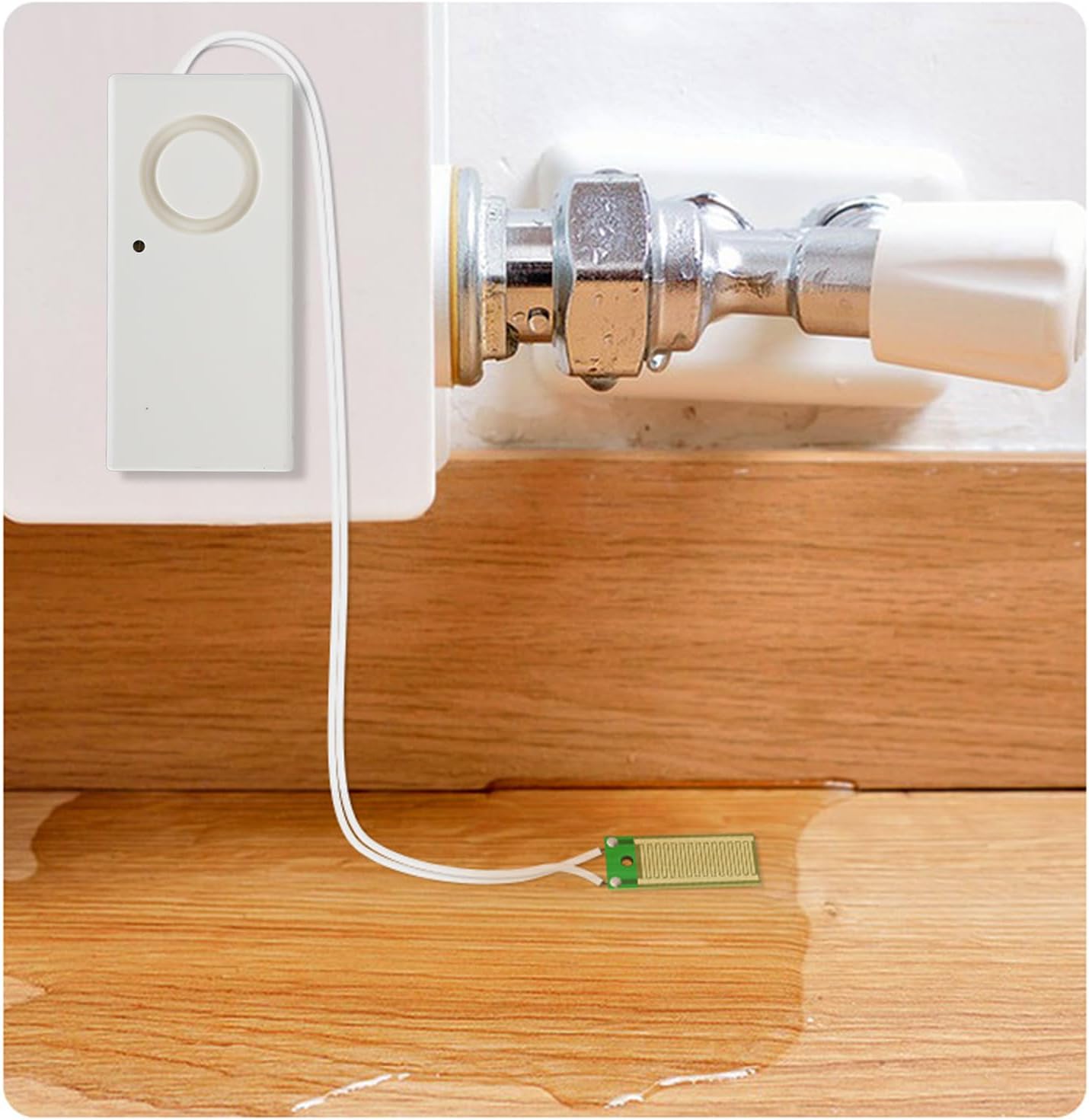 Water Leak Alarm Sensor, High Sensitivity 120dB Loud Audible Alert Overflow Detector for Home Kitchen Fish Tank Pool ABS Material