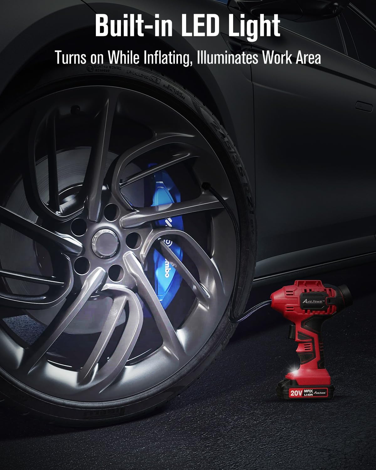 AVID POWER Cordless Tire Inflator Portable Air Compressor 20V Battery Pump | Auto Shut-Off, Rechargeable Battery & 12V DC Adapter, Digital Pressure Gauge, Fast Inflation for Car, Motorcycle, Bike, Ball