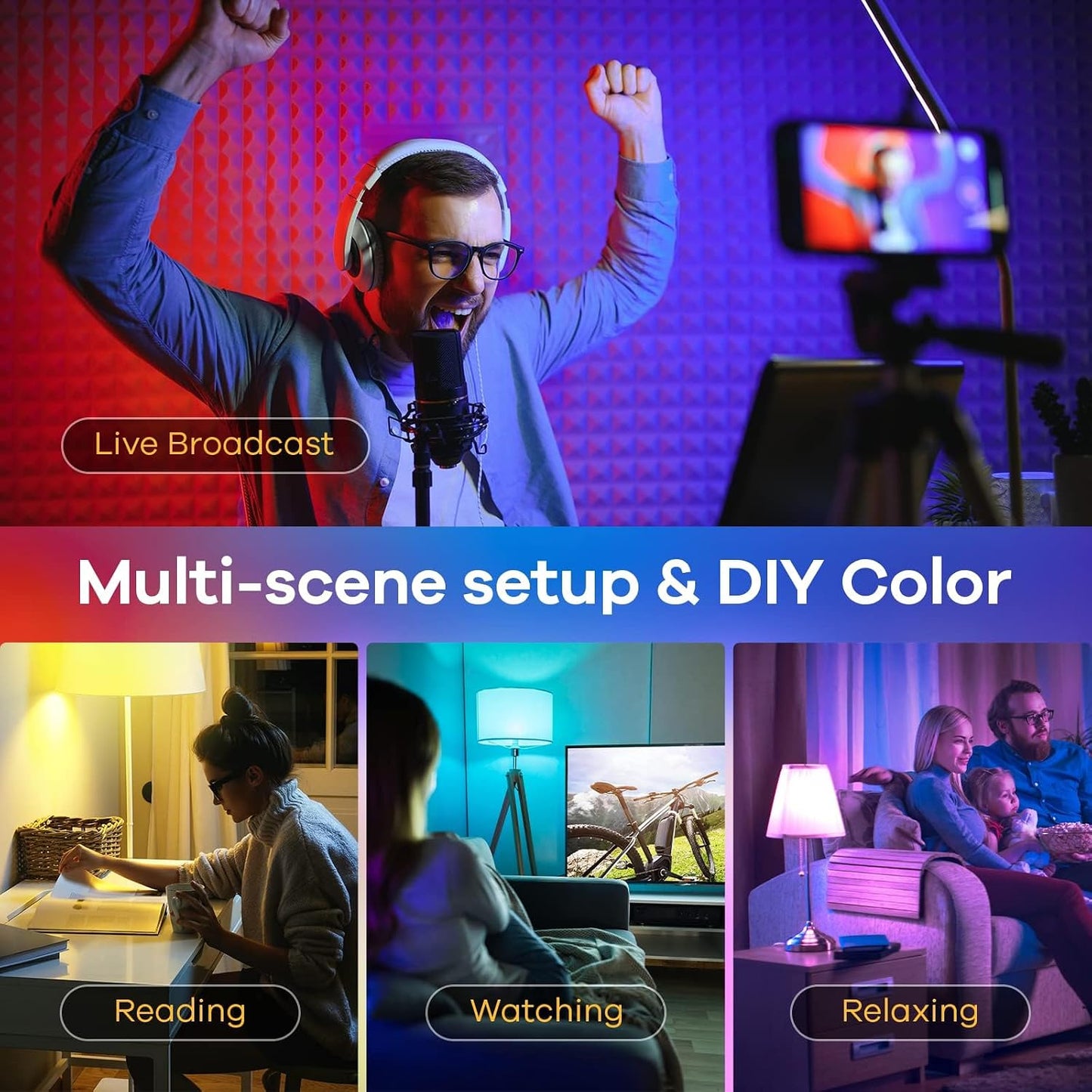 Linkind Matter Smart Light Bulbs, Work with Apple Home, Alexa, Siri, Google | Matter-enabled Direct Connect, LED Color Changing Light Bulbs, Mood Lighting, Music Sync, A19 E26 60W 800LM 2.4G WiFi, 6 Pack