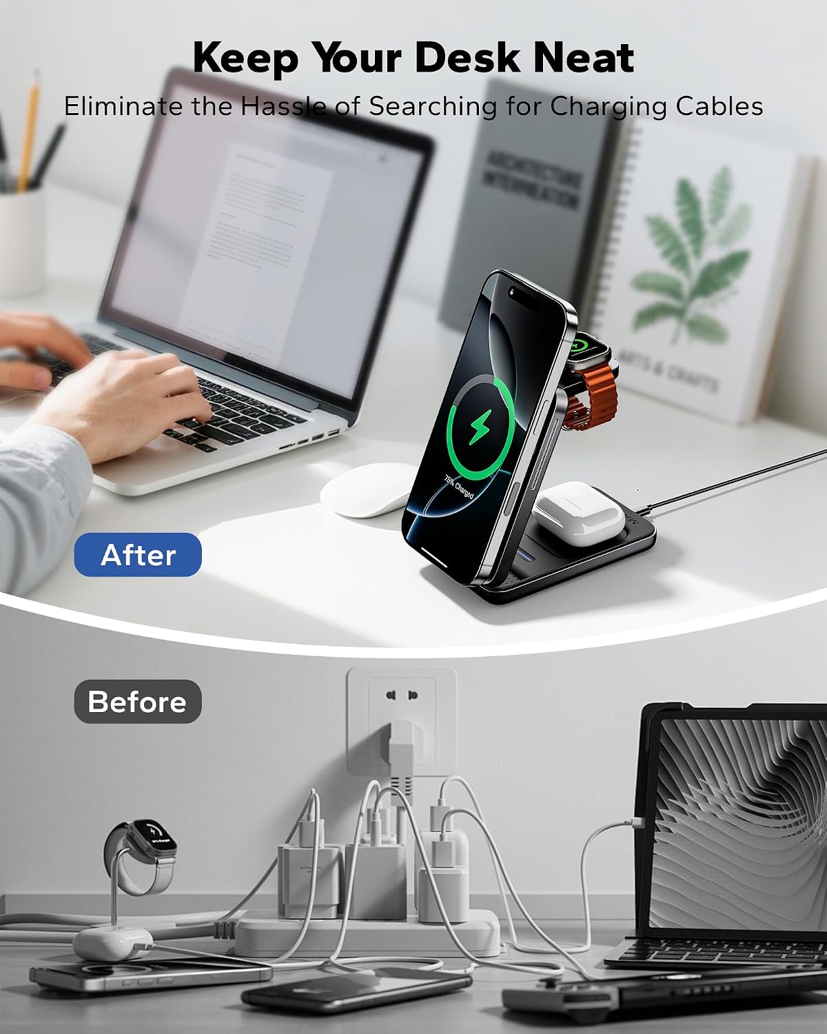 Foldable 3in1 Charging Station for Magsafe, Travel Phone and Watch Charger for Apple, PD20W Wireless Charging Dock for Multiple Devices iPhone 17 16 15 14 13 12 Series/Apple Watch/Airpods