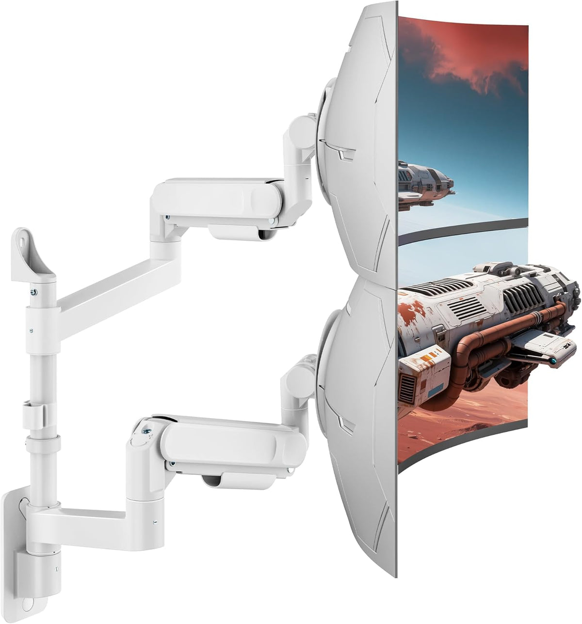 ARES WING Dual Monitor Wall Mount for 24-57 Inch Ultrawide Screen, White