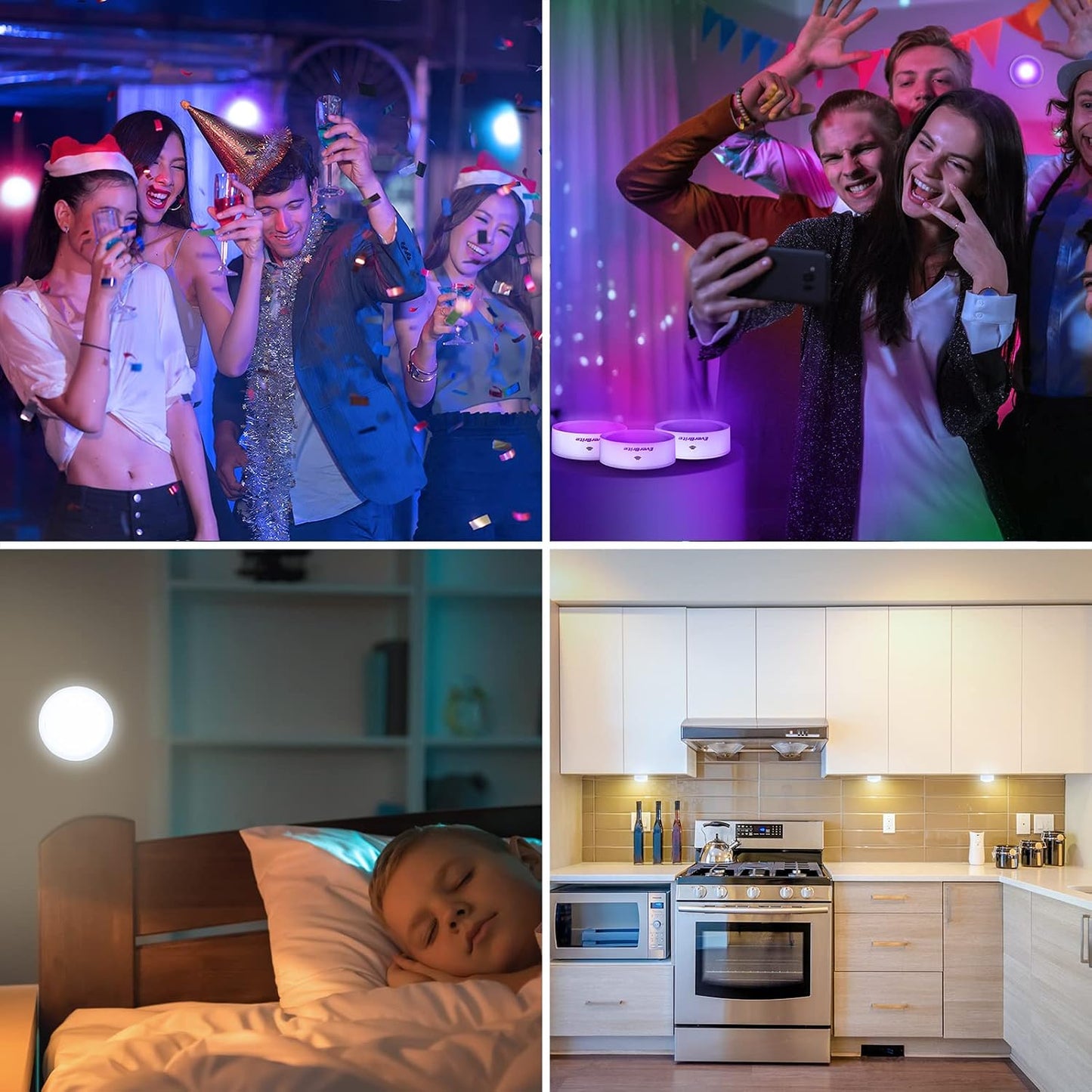 EverBrite Puck Lights with Remote, RGB 13 Color Changing Lights with Dimmer | Under Cabinet Lights, Dimmable Closet Lights with Timer, AA Battery Included, Push, Touch, Stick on for Night, 6-Pack