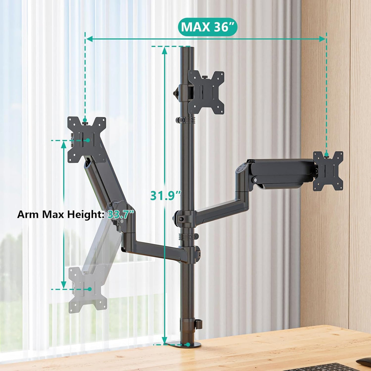 WALI Stacked Triple Monitor Mount for 13-27 inch Screens, 19.8 lbs per Arm