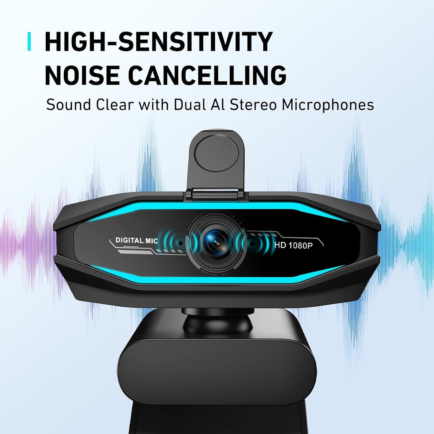 1080P Webcam with Microphone, Full HD Web Camera with RGB Light for Pc, Light Correction and Noise Cancellation Streaming Webcam, USB Computer Camera with Privacy Cover ,Plug and Play PC Web Cam