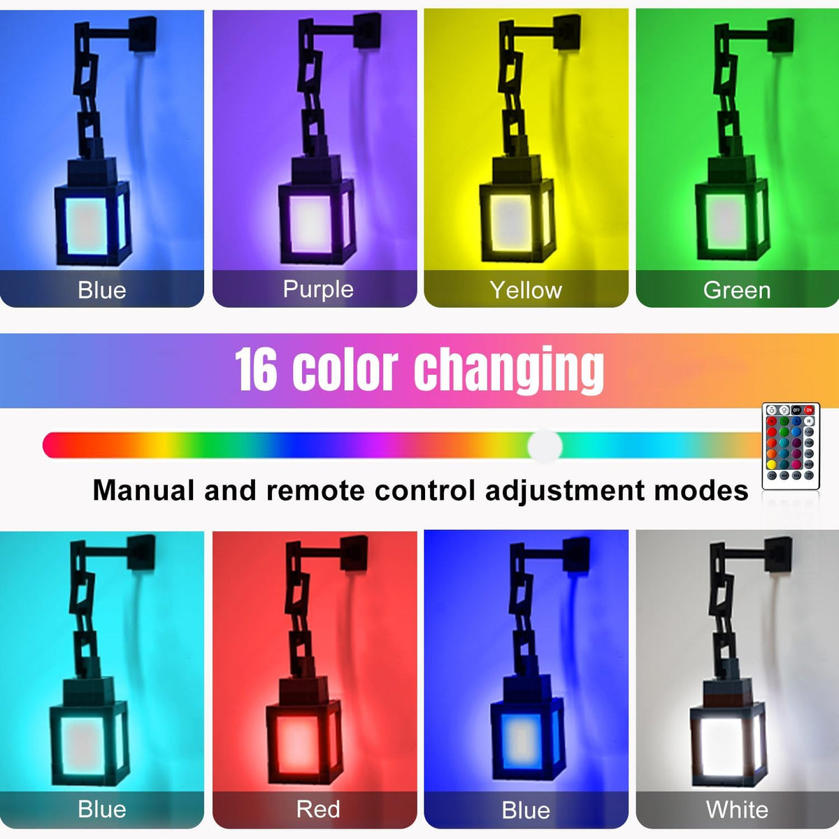 LOUHH Pixelated Lantern Night Light, 16 Color LED Wall Night Light with Remote Control - Rechargeable Retro Pixel Style Table Lamp for Game Room Kids Room Decor and Children's Gifts