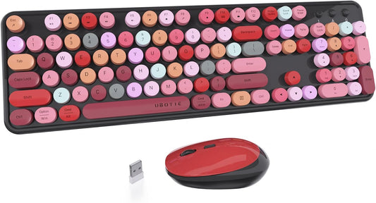 UBOTIE Colorful Wireless Keyboard and Mouse Combo (Black-Colorful)
