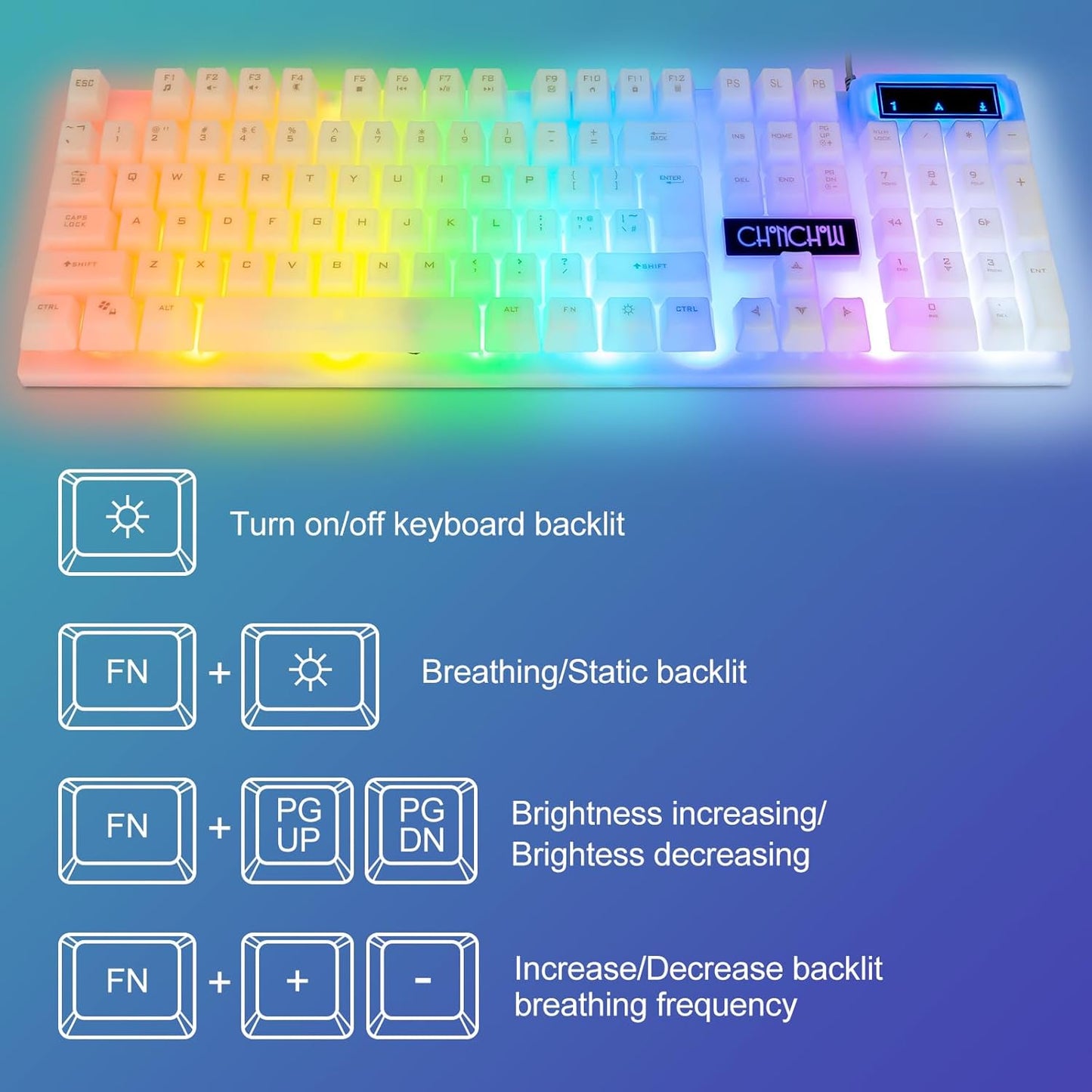LED Keyboard Mouse,104 Keys Rainbow Backlit Keyboard and 7 Color RGB Mouse | White Gaming Keyboard and Mouse Combo for PC Laptop Xbox PS4 Gamers and Work