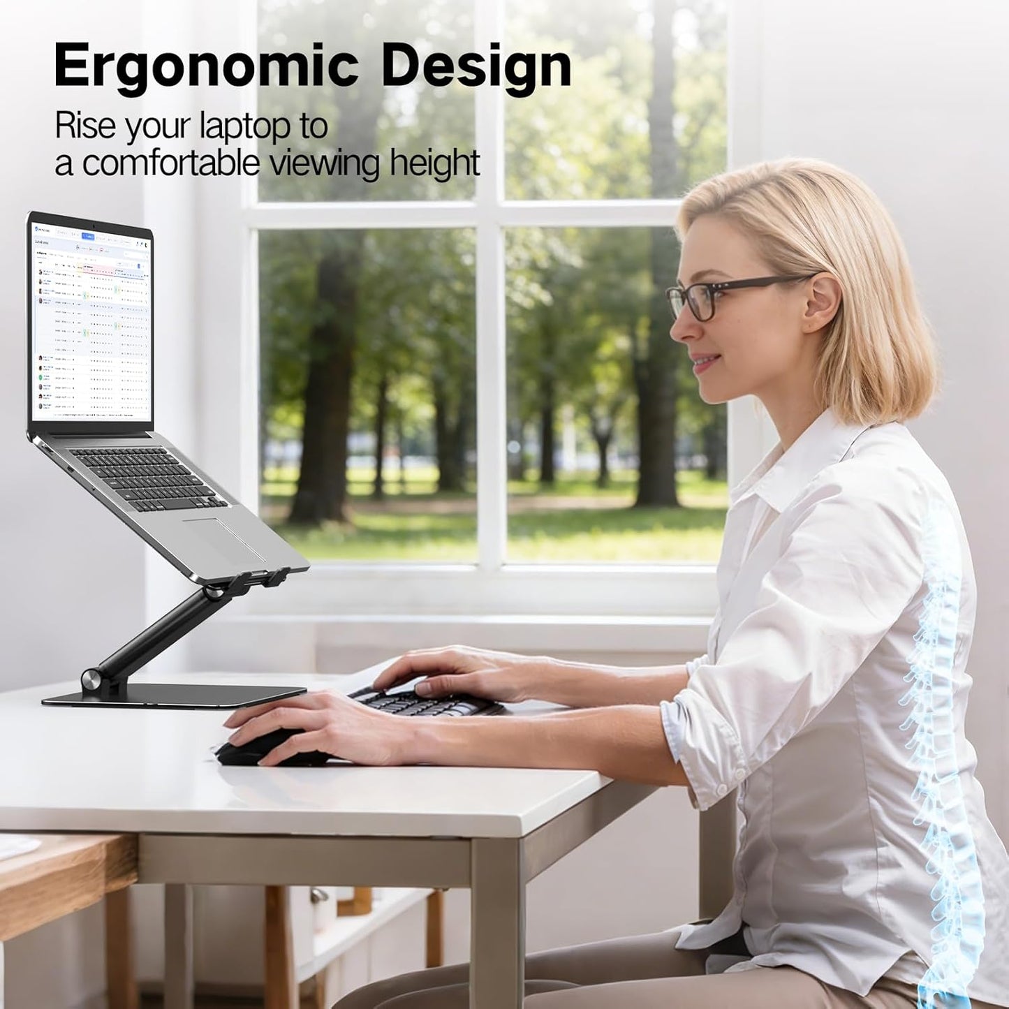 Tonmom Adjustable Laptop Stand for Desk, Metal Foldable Laptop Riser | Portable Laptop Holder, Ventilated Cooling Computer Notebook Stand Compatible with 10-17.3” Laptops