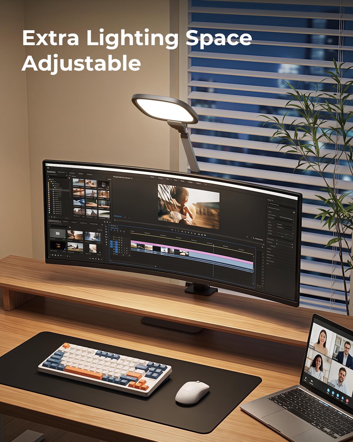 LED Desk Lamp for Home Office Video Calls, Reading, Swing Arm Task Lights