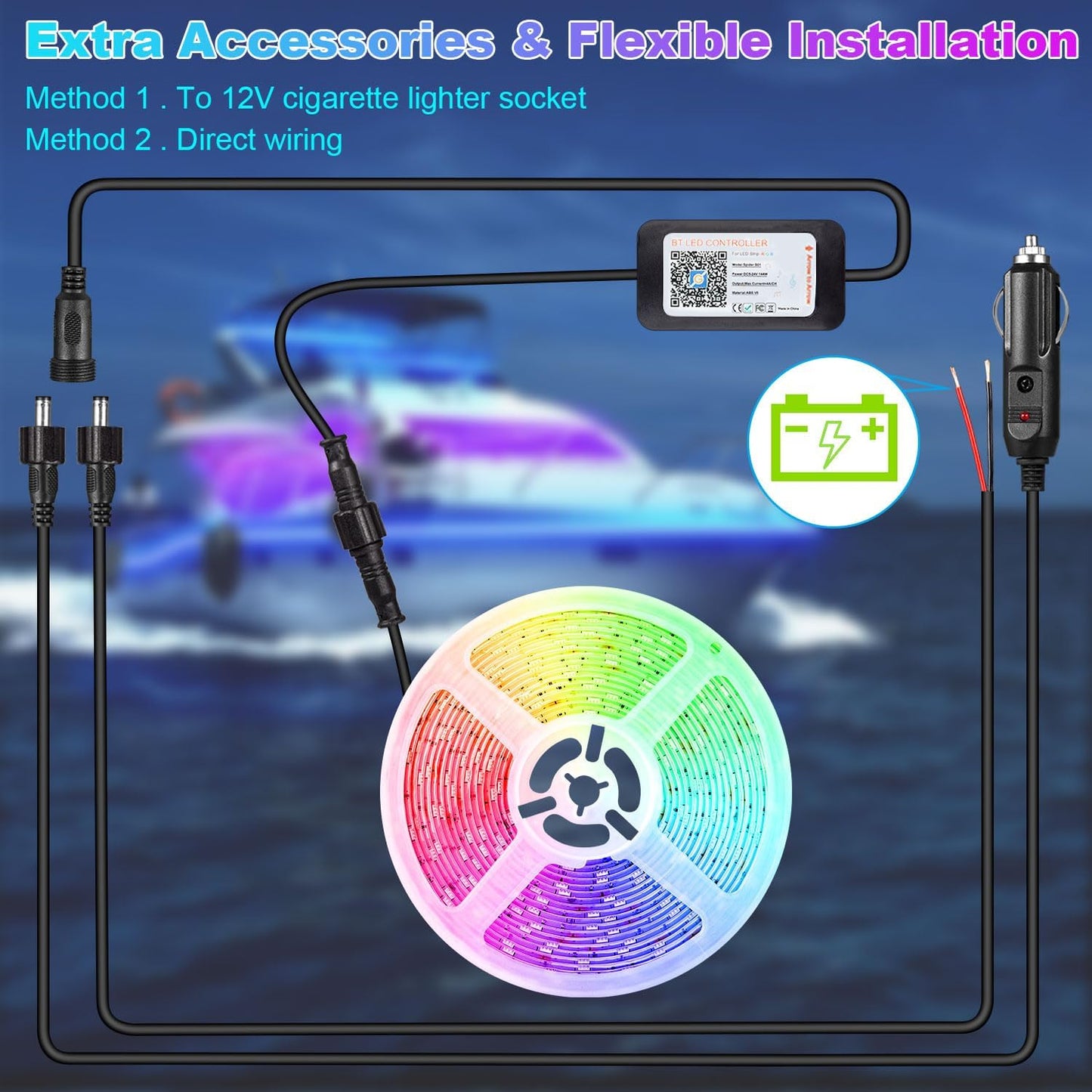 50FT Boat Lights LED Waterproof, 12V Marine Light Strip for Boat, RGB Marine LED Strip 12V with App &amp; Remote for Pontoon Interior and Exterior, Night Fishing Lighting for Jon, Yacht, Kayak, Deck
