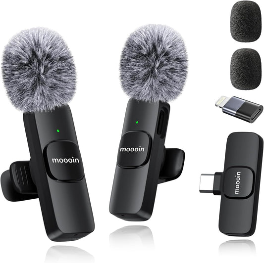 Wireless Mini Microphone for iPhone/Android:Lapel Microphone for Video Recording,Plug and Play,Live Streaming and Podcasting-Textured Black