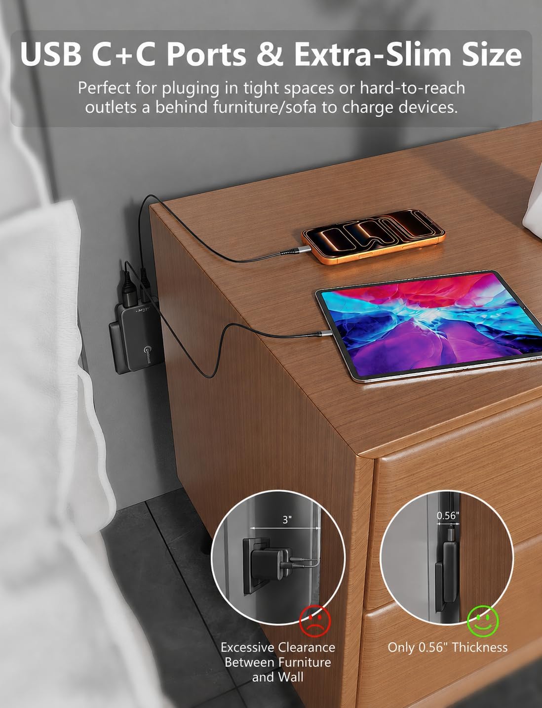 2-Pack 45W Flat USB C Charger Block – Low Profile USB Wall Plug, Slim USBC Wall Charger for iPhone 17/16/15/14, Galaxy s25/s24/s23, iPad, Laptop (with Dual USB C Ports)