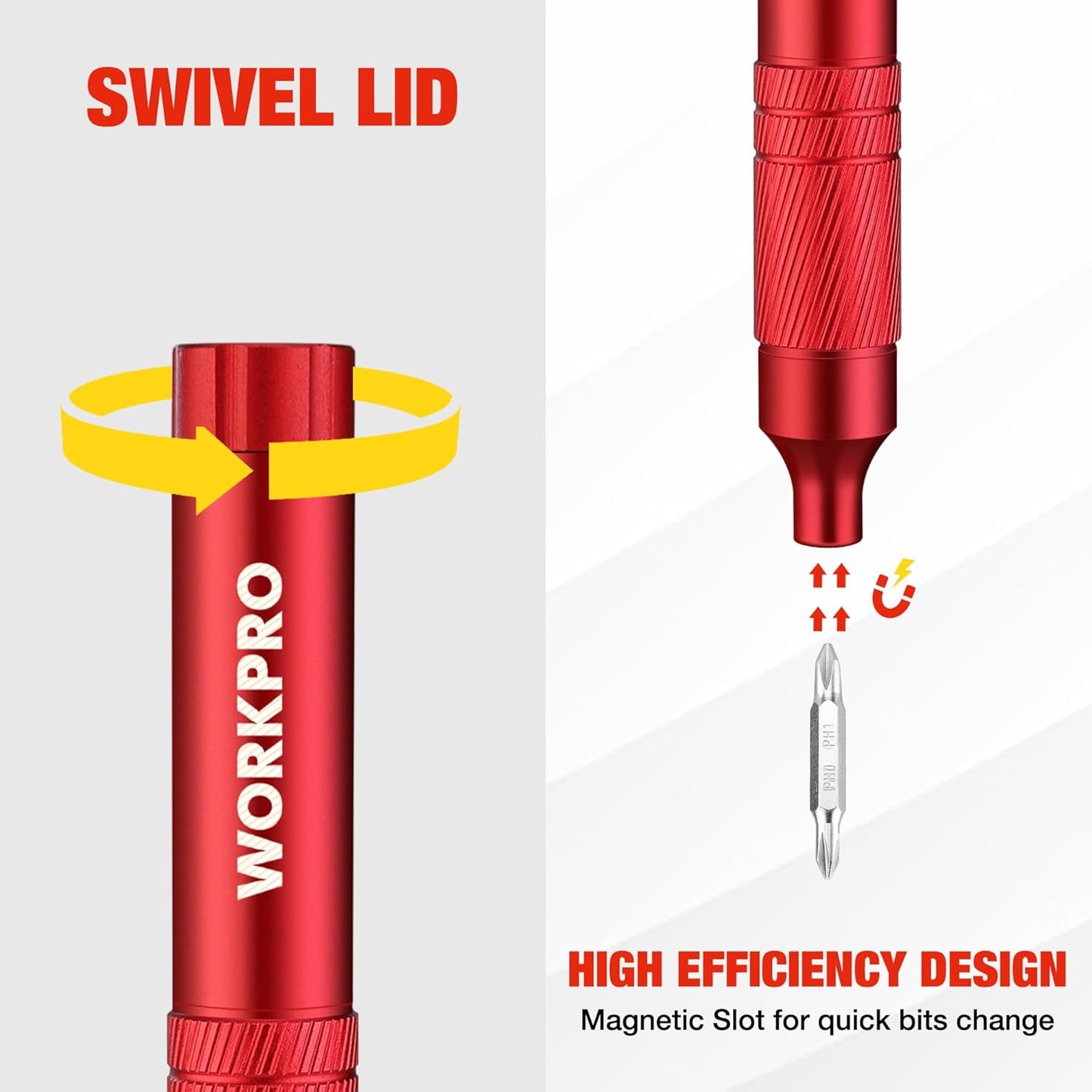 WORKPRO 24 in 1 Multi Bit Mini Screwdriver Set Magnetic, Red | Manual Pen Screwdrivers, Tough S2 Steel Small Screwdriver Bits for Eyeglass, Watch, Laptop, Phone, Jewelry and Electronic