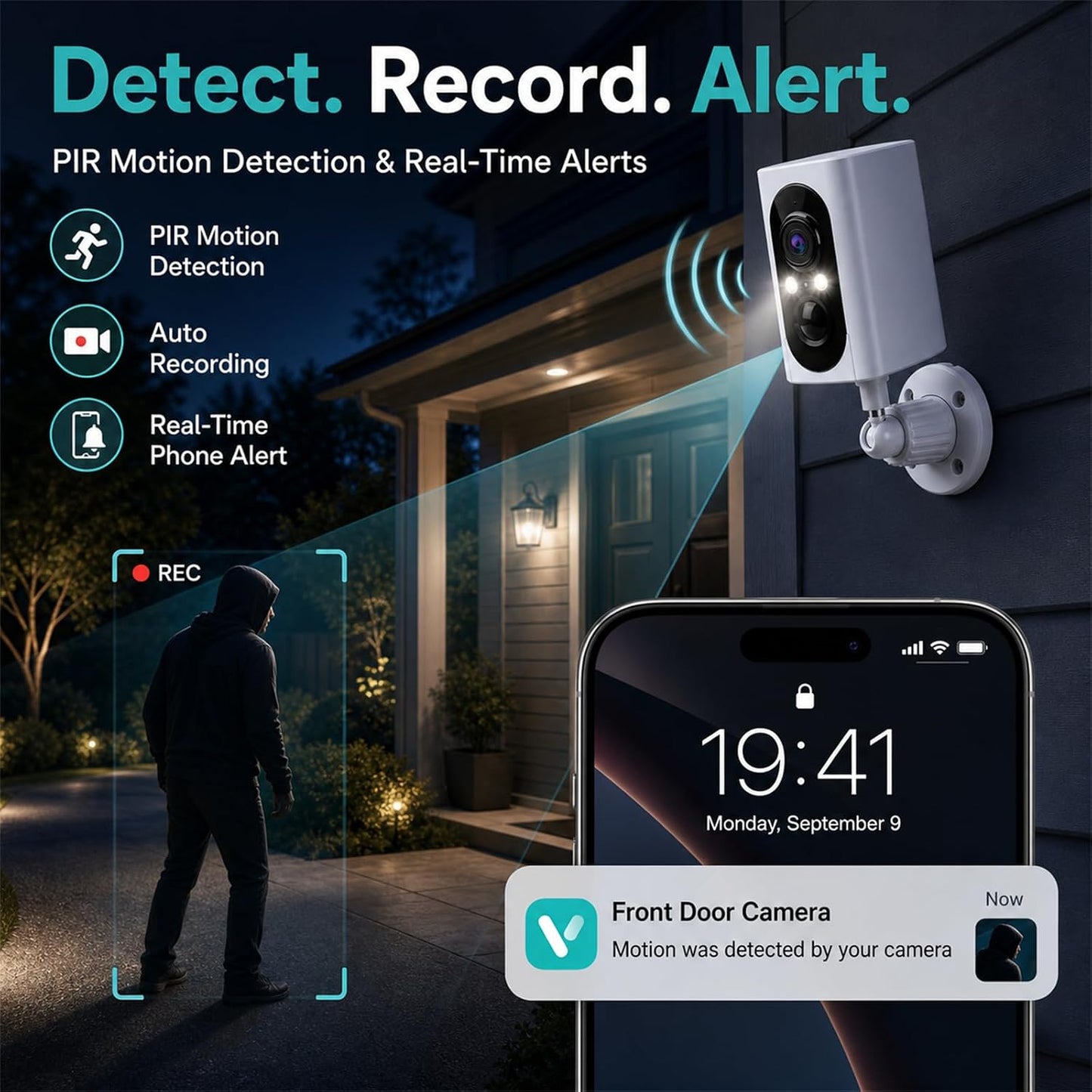 2K Security Cameras Wireless Outdoor, 355° Pan Rotate, Battery Powered, Color Night Vision WiFi Cameras, AI Motion Detection, Cloud/SD Storage, IP65, Alert & Alarm, Cameras for Home Security, 2 Pack