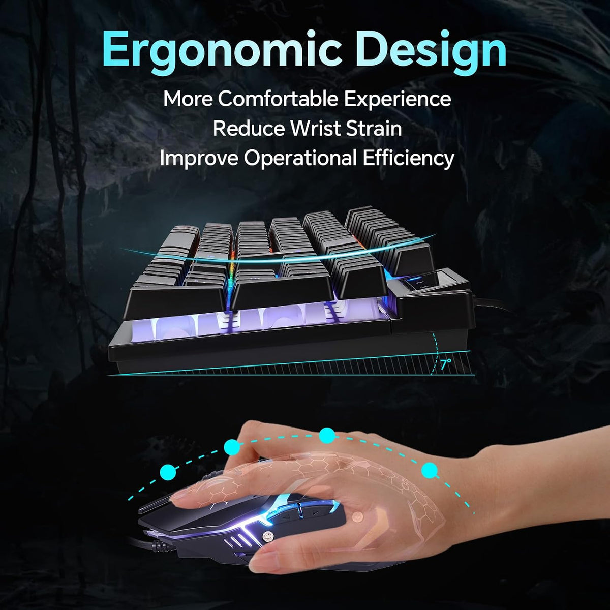 CHONCHOW Gaming Keyboard and Mouse Combo, Wired RGB Backlit for PC Gamer | Mechanical Feel, Anti-ghosting, USB Light Up Keyboard 3200DPI Gaming Mouse, LED Gaming Set for Laptop PS4 Xbox Mac Game Work
