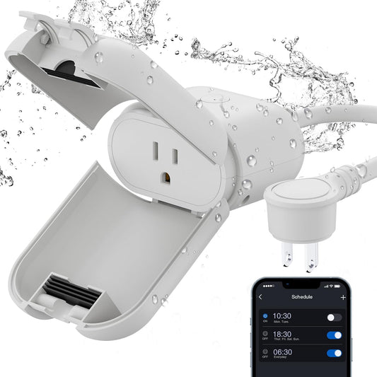 ELEGRP PQR10 Outdoor Smart Plug Waterproof IP66, WiFi Plug Compatible with Alexa & Google Assistant, Smart Outdoor Outlet for String Lights, No Hub Required, 400W Max, UL Certified, 1 Pack, Grey