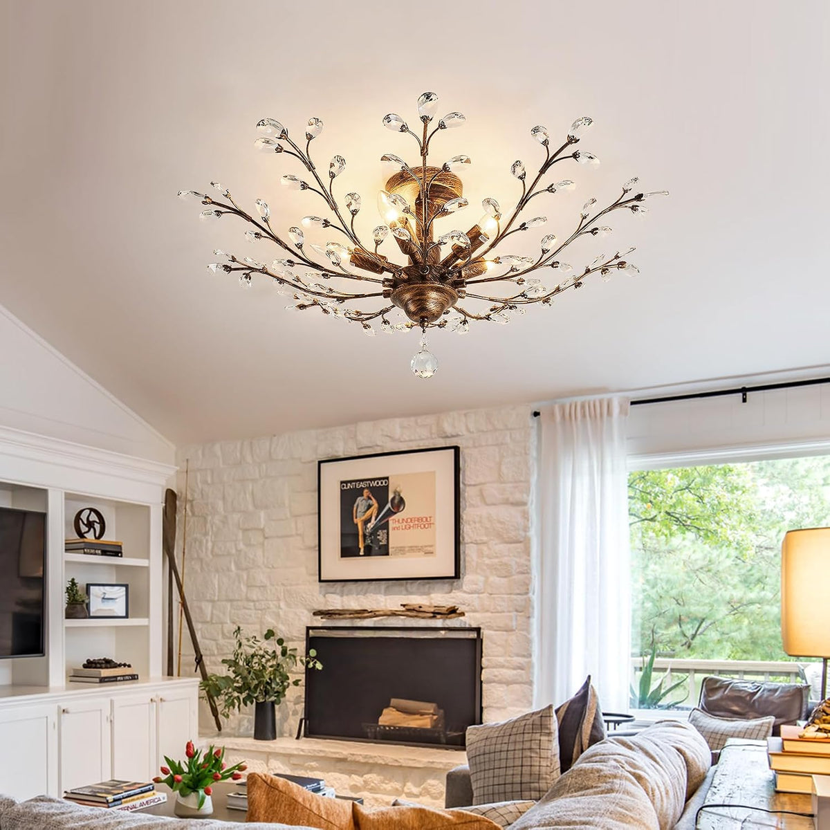 CVKASH 5 - Light Vintage Crystal Chandelier Modern Bronze Branche Ceiling Light Fixture Farmhouse for Kitchen Dining Room Living Room Bedroom Hallway Foyer
