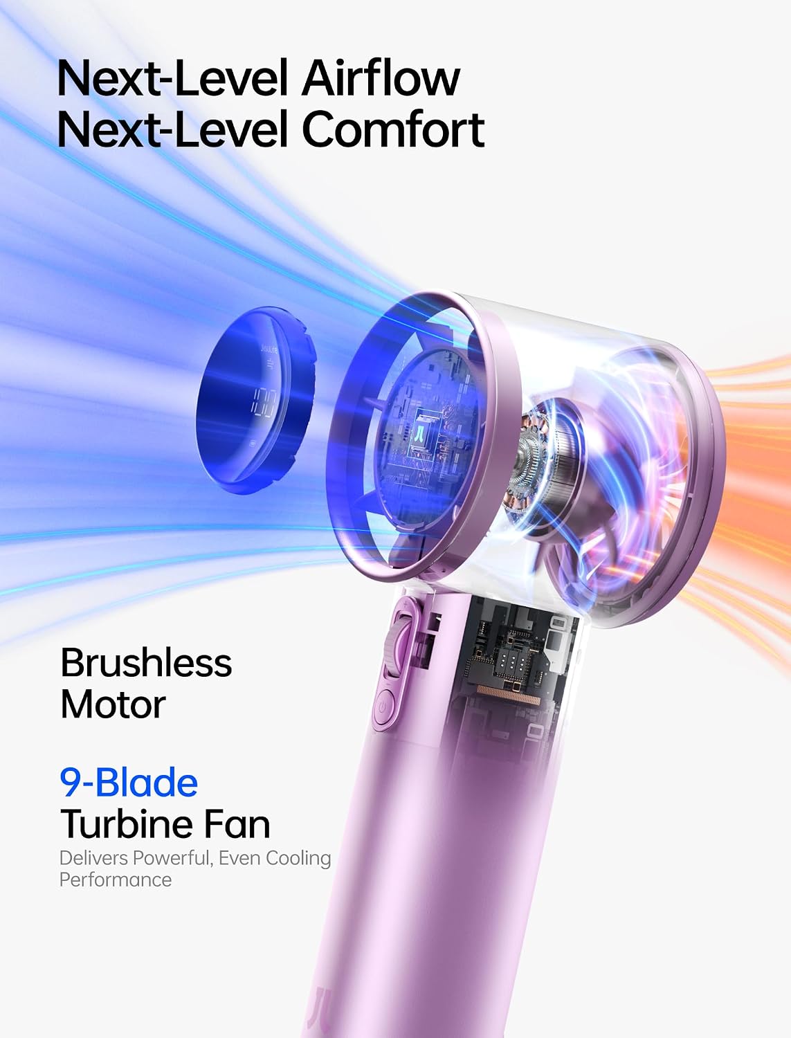 JISULIFE Handheld Fan Pro1S - Next-Gen Airflow: Up to 40H Runtime | Electroplated ABS-Luxury Shine, 1-100 Speed Scroll Wheel, 5000mAh-Portable Fan for Travel, Gifts for Women(Chrome Purple,1Pc)