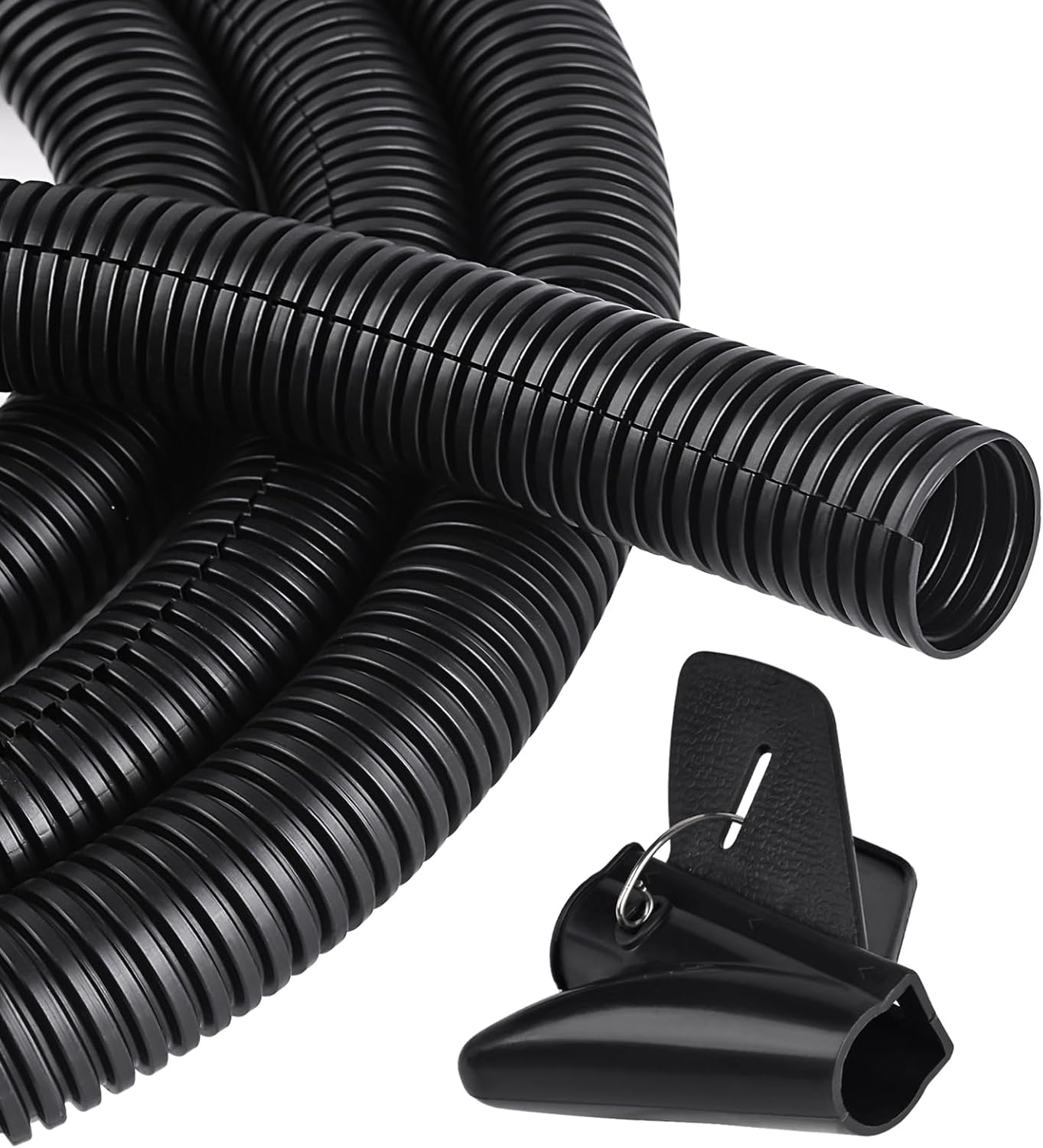 25FT - 1/2 Inch Split Wire Loom with Installation Tool - Black | Easy to Install, Flame-Retardant, Abrasion-Resistant Wire Cover for Automotive, Home & Office