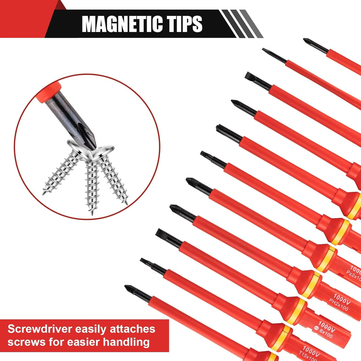13PCS Electrician Screwdriver Set, 1000V Insulated | S2 Steel Magnetic Tips, PP+TPR Anti-Slip Grip, GPSR Certified. For Industrial Electricians & Electrical Repairs