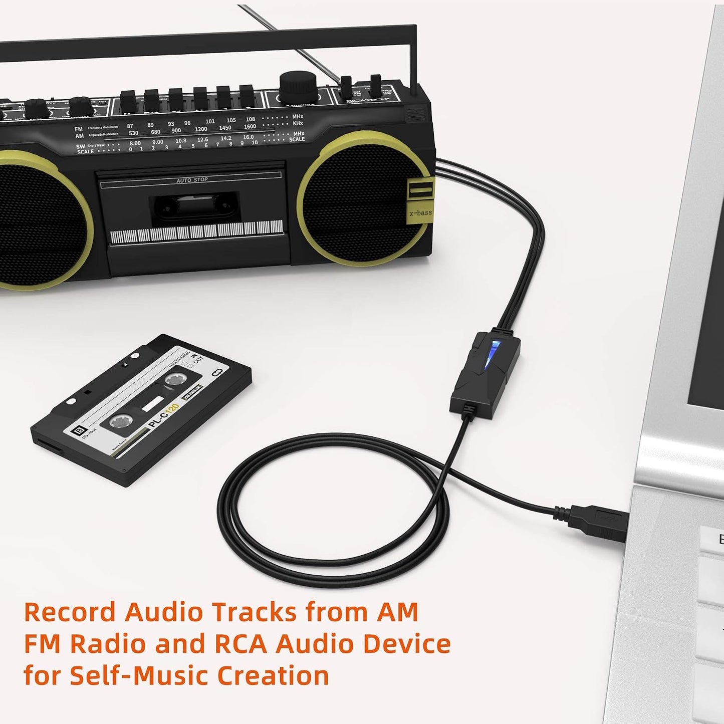 DriverGenius AudioXfer USB A/C Audio Capture Card Device | Convert Analog Cassette Audio to Digital MP3 with 3.5mm/RCA Inputs | Compatible with PC, Mac & Linux (AV202-B, 1-Pack)