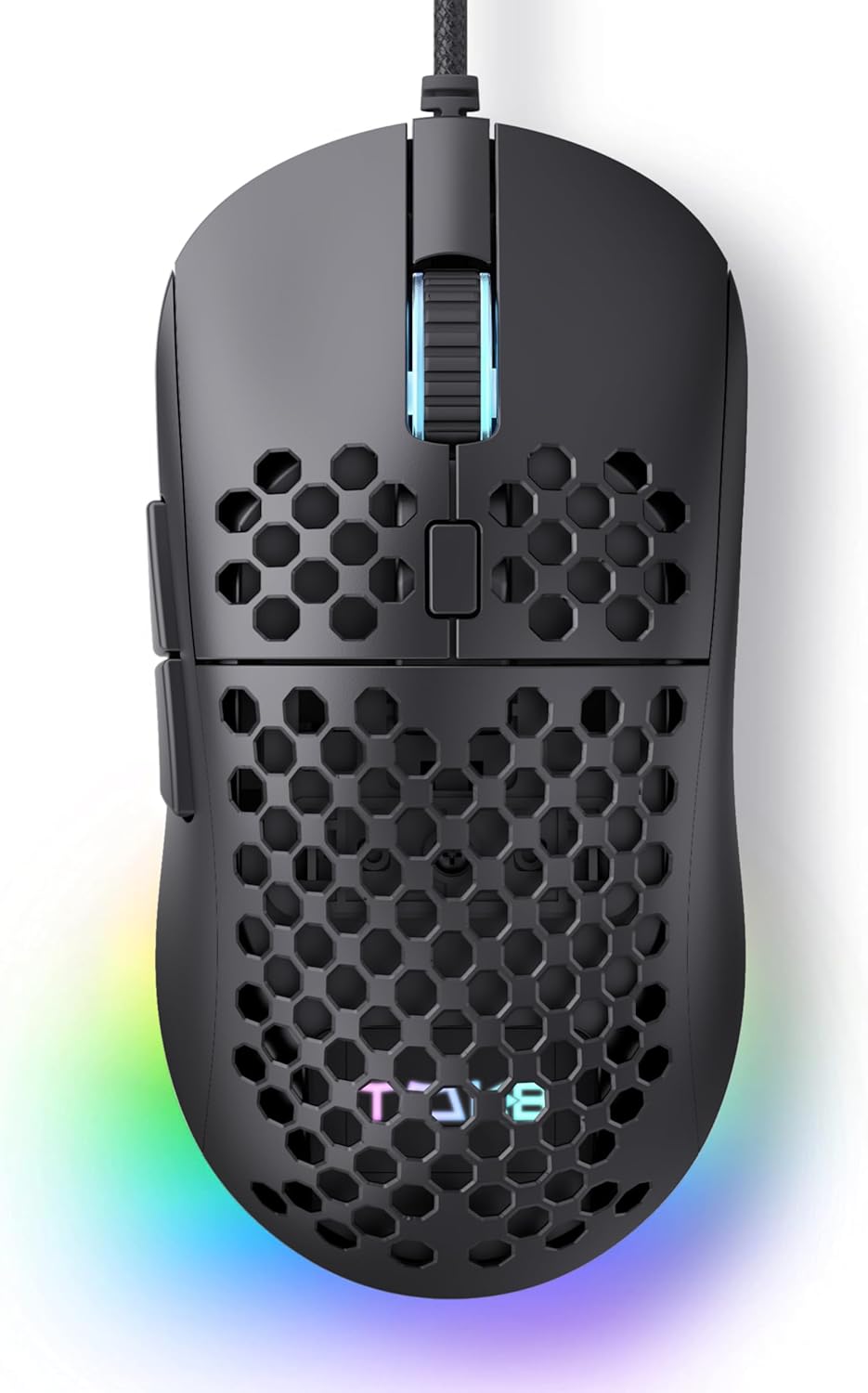 TMKB Falcon M1SE White Gaming Mouse, Wired, Lightweight Honeycomb, 12800DPI | High-Precision Optical Sensor, 6 Programmable Buttons, Customizable 16.8M RGB, Ergonomic, Drag-Free Paracord, PTFE Skates