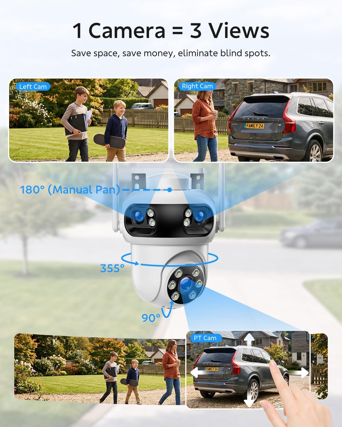 Camcamp Triple-Lens Security Camera System Wireless, 4 Cameras 12 Views