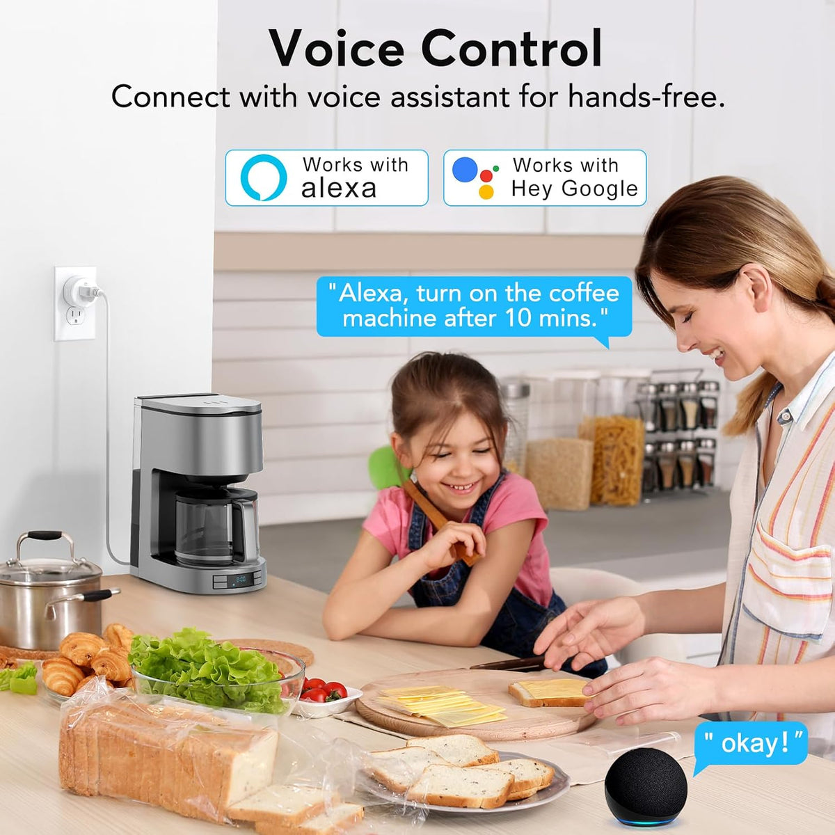 EIGHTREE Smart Plug WiFi Outlet Works with Alexa & Google Home, 15A, 2-Pack