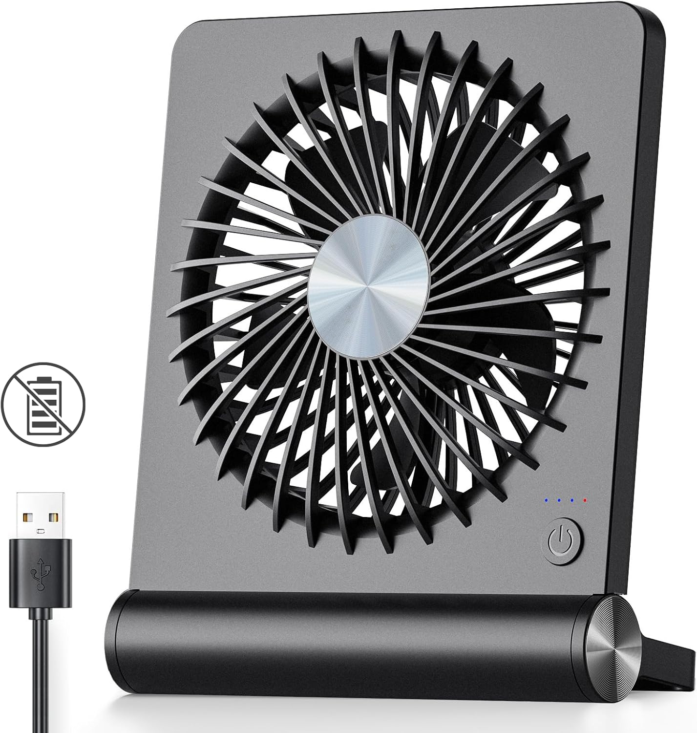 Koonie USB Desk Fan, Strong Wind Ultra Quiet Small Mini Fan | 220° Tilt Folding & 3 Speeds Adjustable, USB-C Powered Personal Fan for Home Office Desktop, Black, NO BATTERY