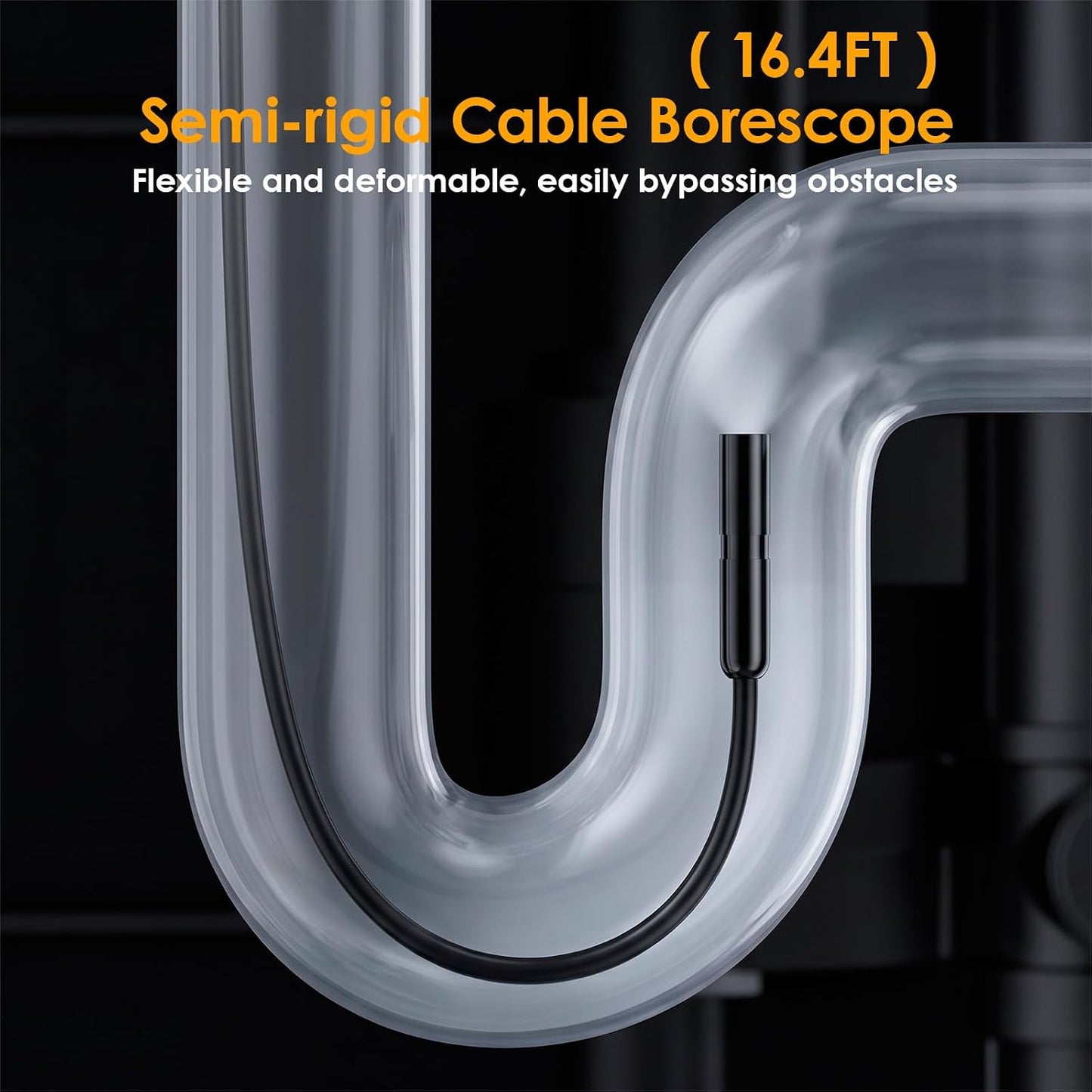 1920P HD Endoscope Camera with Light, IP67 Waterproof Borescope Snake Camera Semi-Rigid Sewer Camera 8 LED Inspection Endoscope Camera for iPhone Android Automotive Pipe, 16.4FT Single Lens