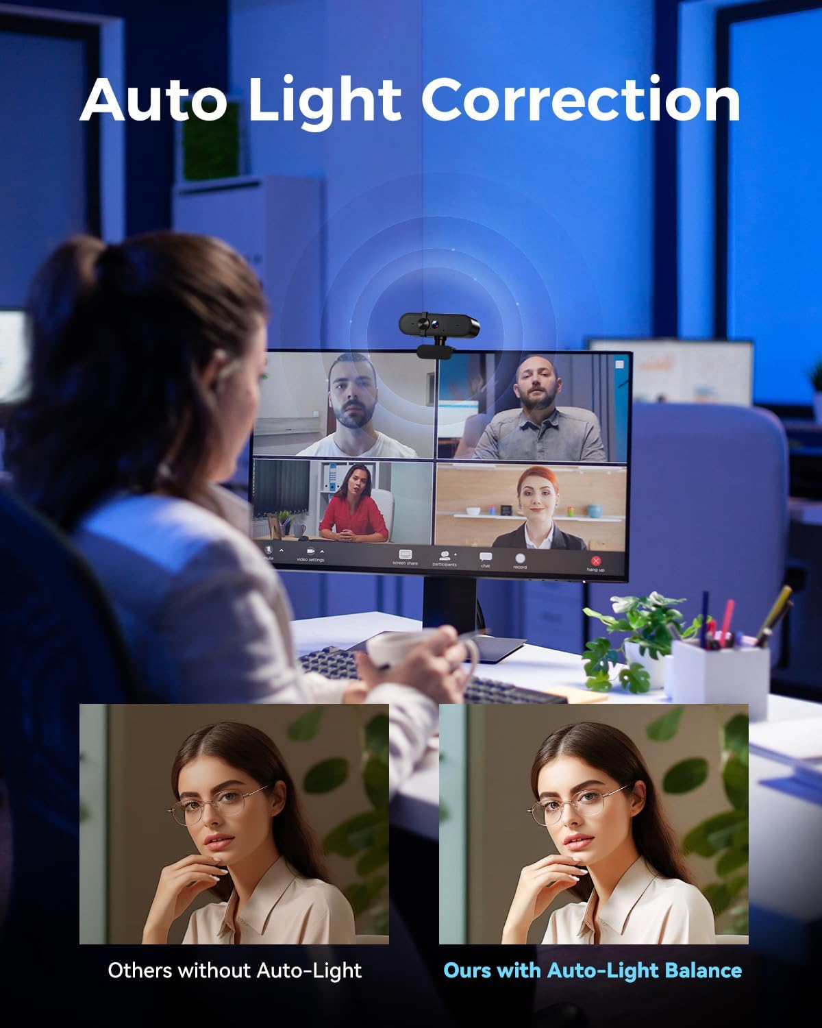 1080P Webcam Computer Camera with Microphone & Wide View - Auto Light Correction Webcam for PC, Mac, Laptop, Desktop - Built-in Privacy Cover Plug & Play USB for Zoom/Skype/Streaming