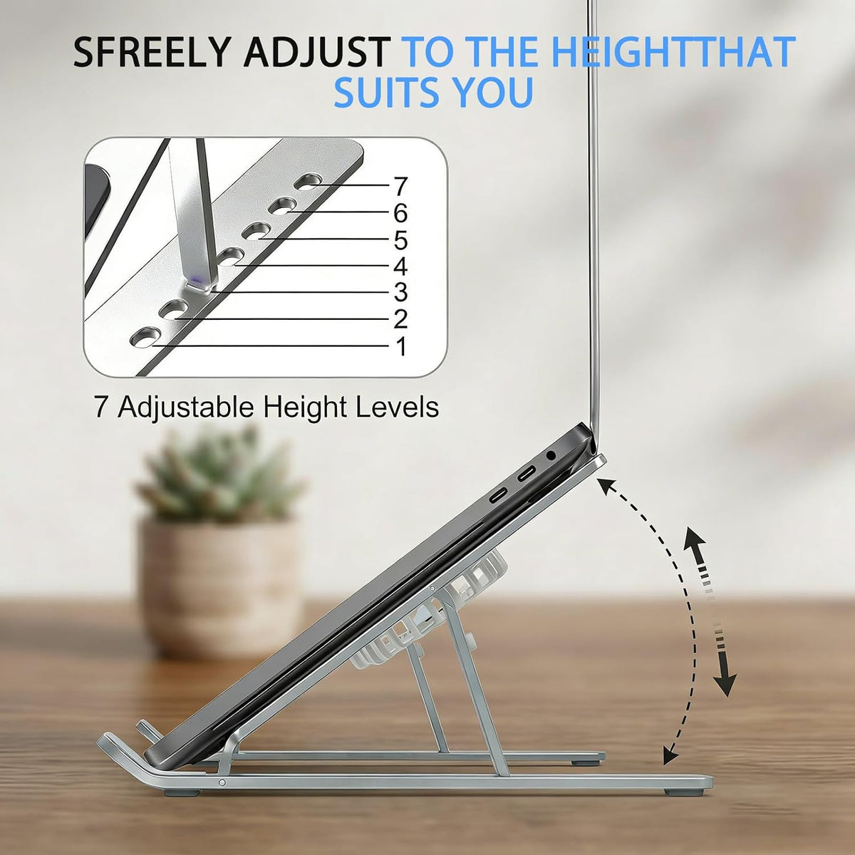 Laptop Cooling Stand with Dual RGB Fans, 7-Level Adjustable Height, Aluminum Ergonomic Laptop Cooler for 11-17'' Notebook (Gray)