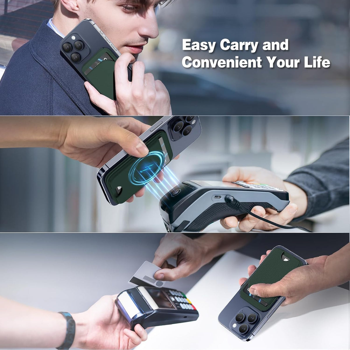 QYQBOON Mag-Safe Wallet Strongest Magnetic Lightweight Phone Wallet Stand Adjustable Leather Card Holder for iPhone 17/16/15/14/13/12 Series, Not for iPhone 13/12 Mini (Green)