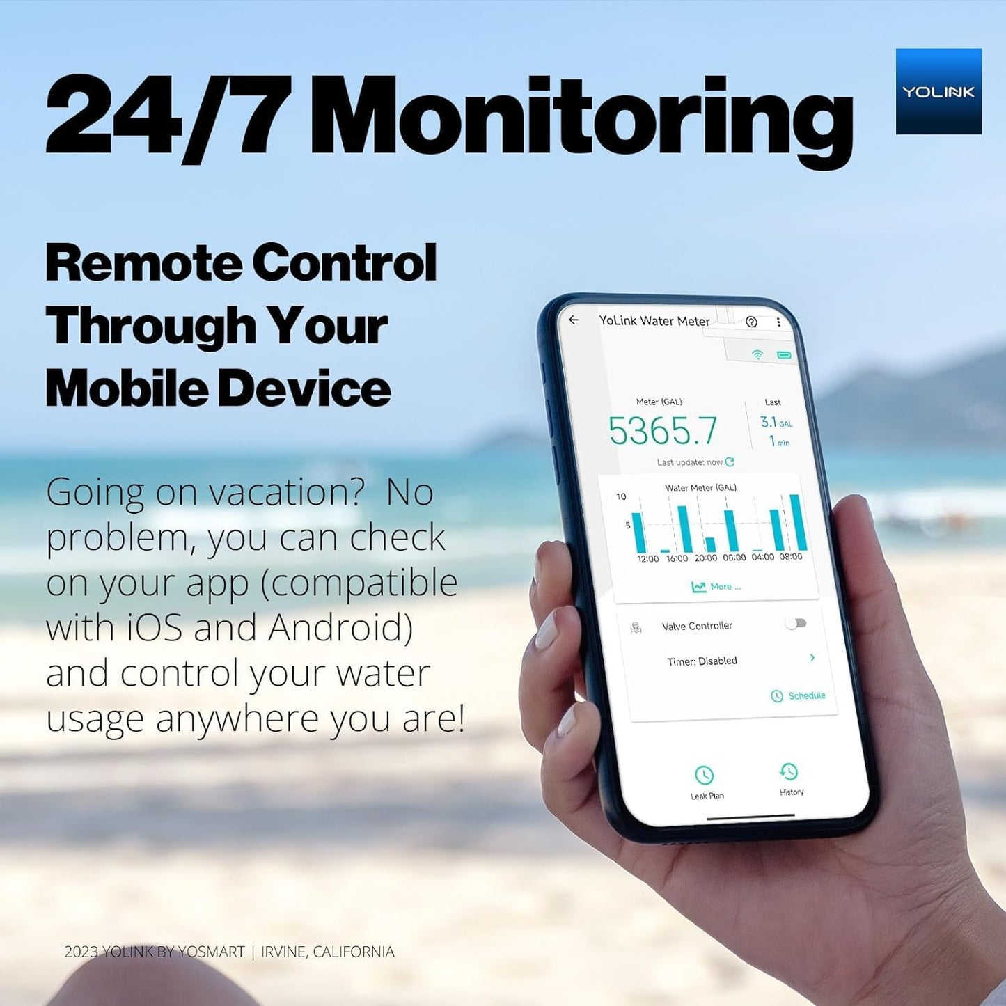 YoLink FlowSmart Water Meter, No Water Meter Included, Smart Water Usage Monitor and Water Leak Detection